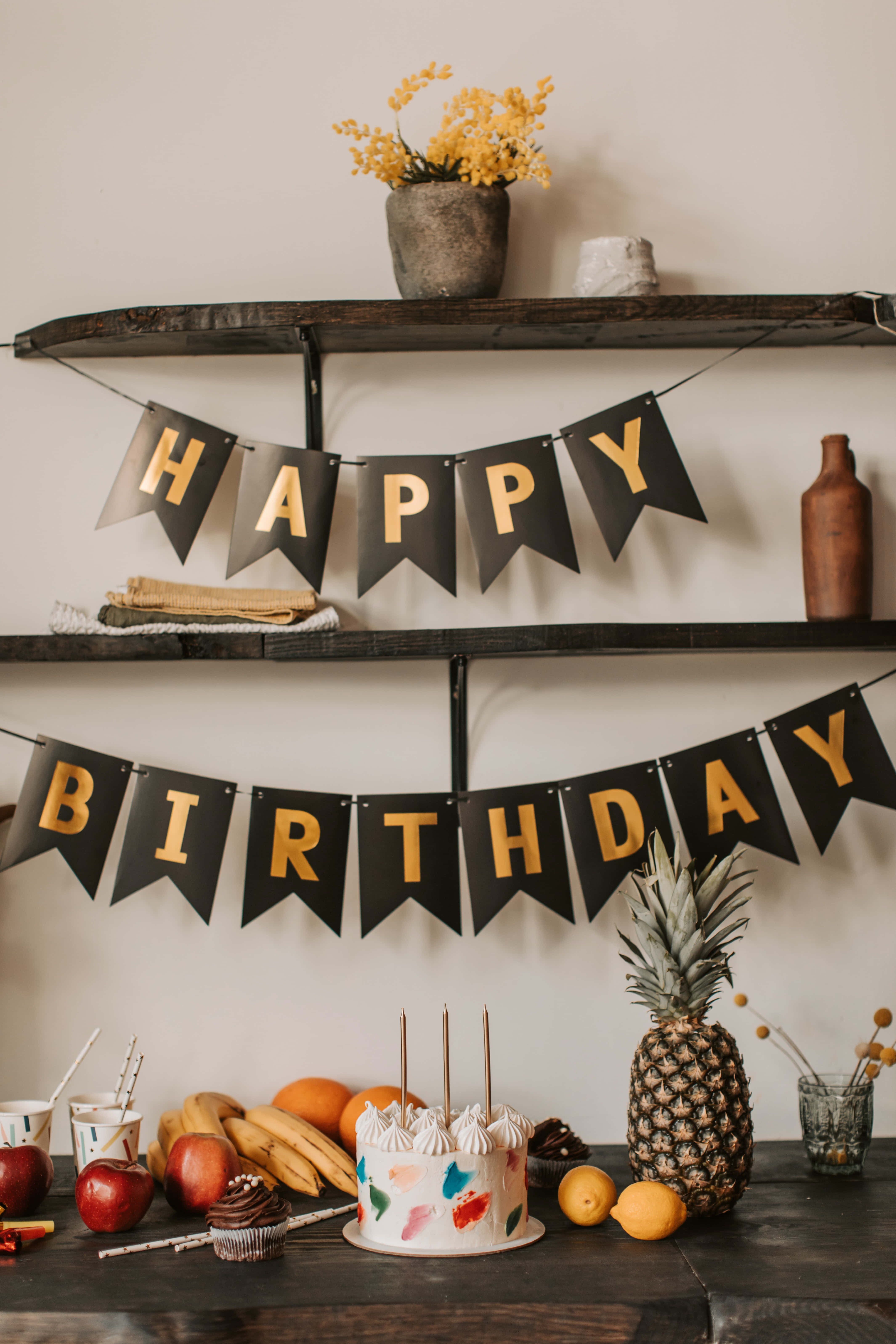 금색 검은색 생일 축하 배너 사진 배경화면