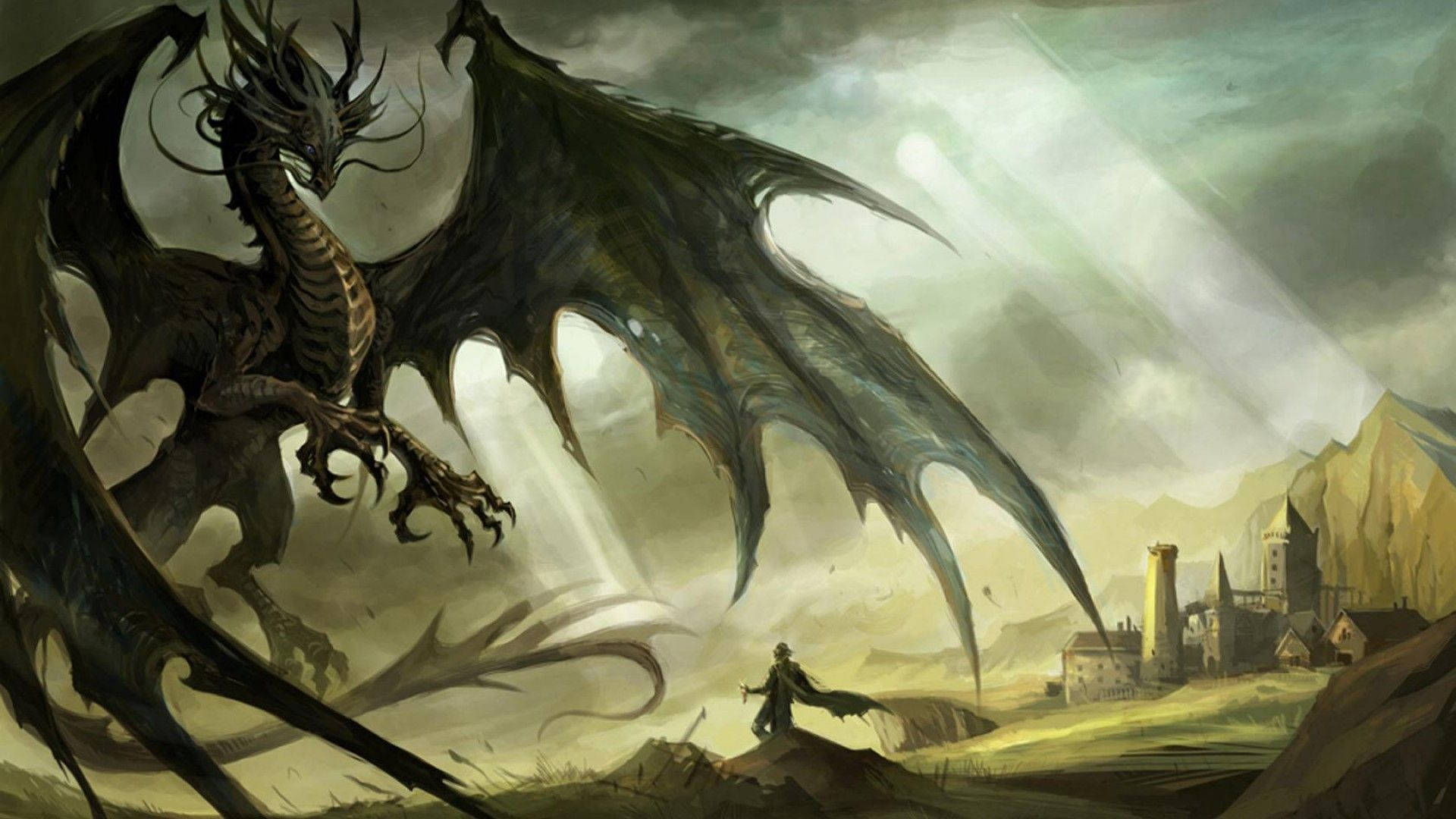 기사 대 검은 일본 용 PC 배경화면