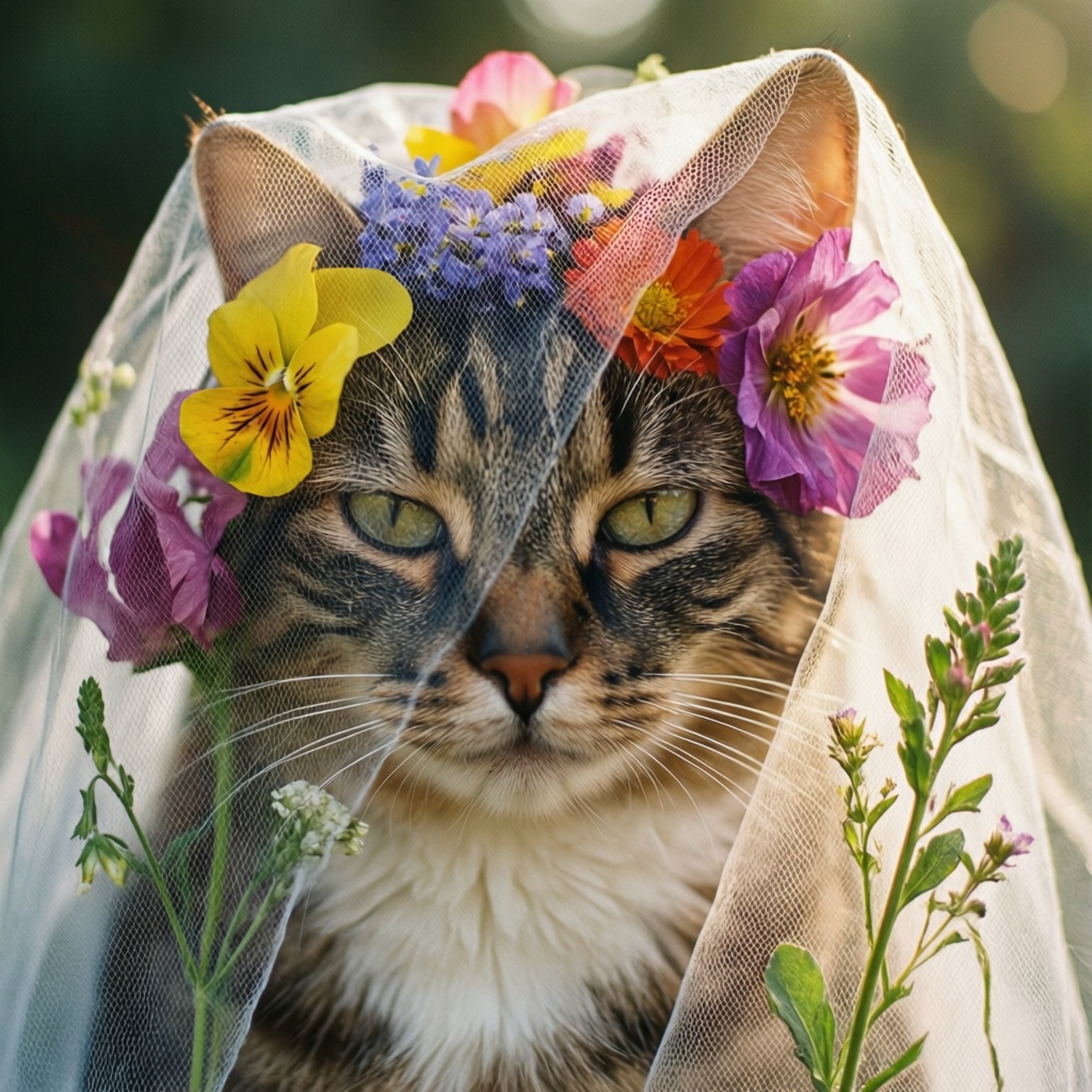꽃 베일 고양이 배경화면