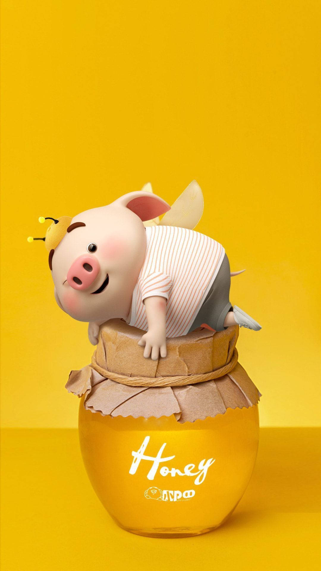 꿀단지 위 귀여운 돼지 배경화면