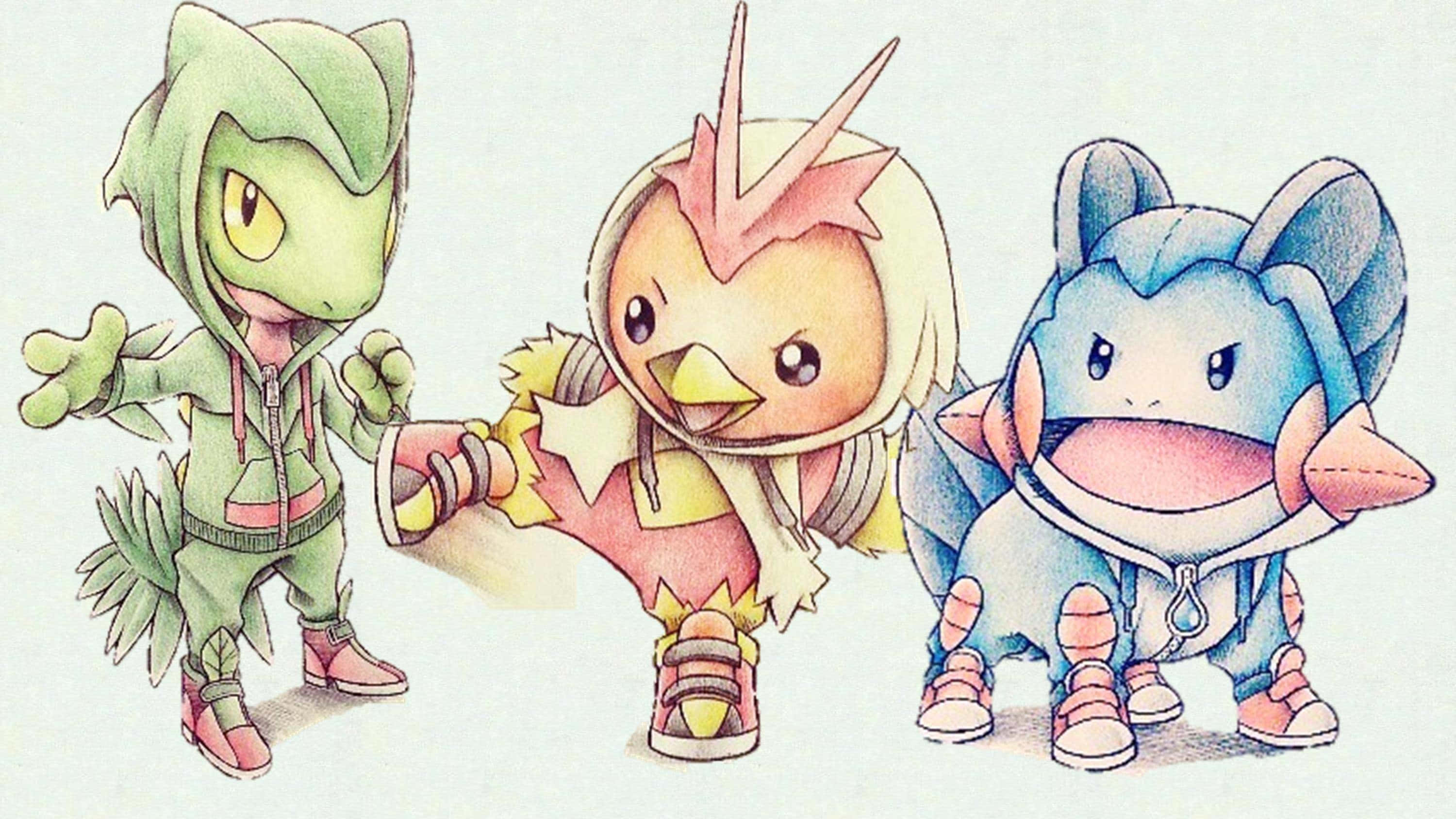 나무지기, 아차모, 그리고 물짱이 그림 배경화면