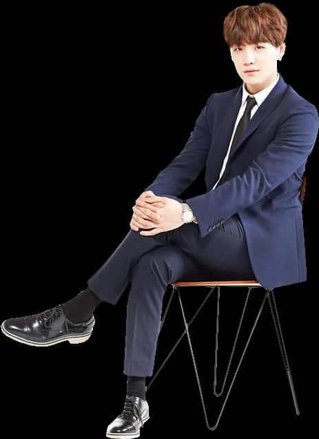 남성 블루 수트 착석 배경화면