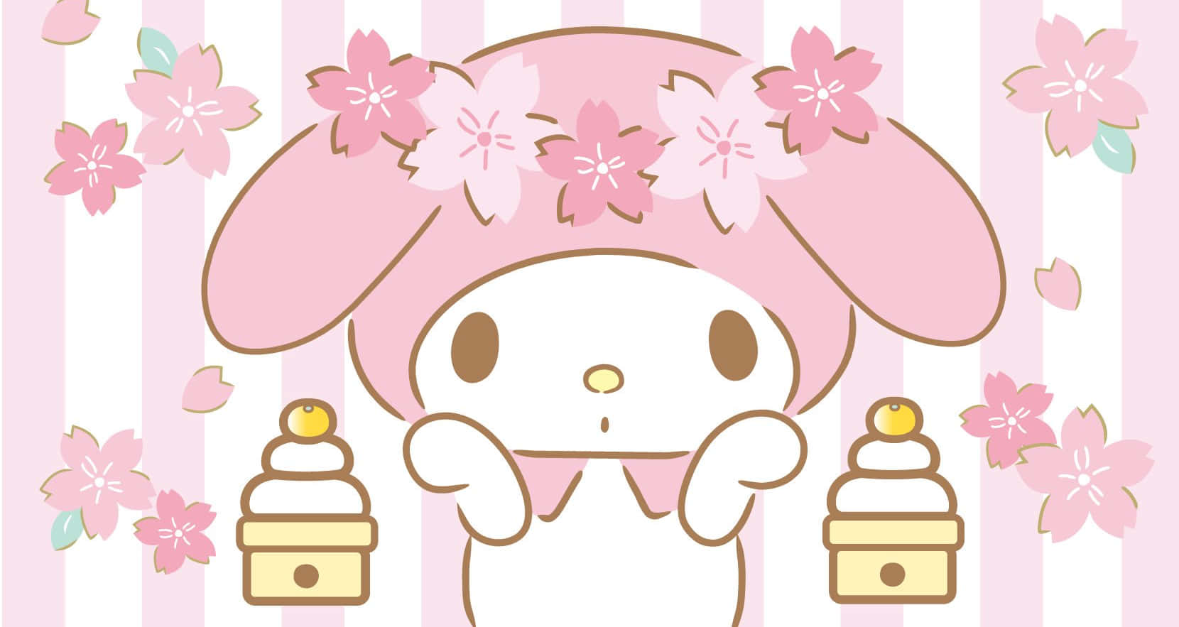 내 멜로디 데스크탑 케이크와 핑크 꽃 배경화면