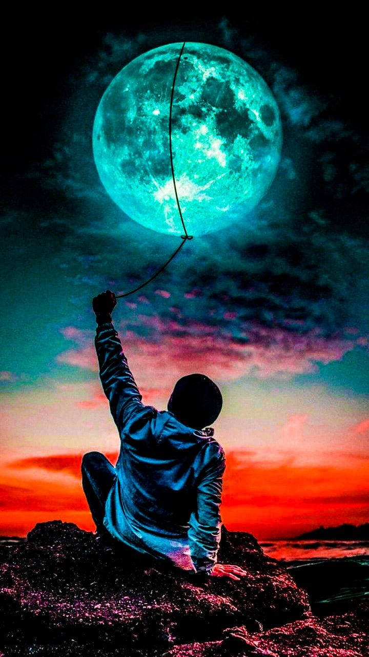 네온 달 오렌지 일몰 배경화면