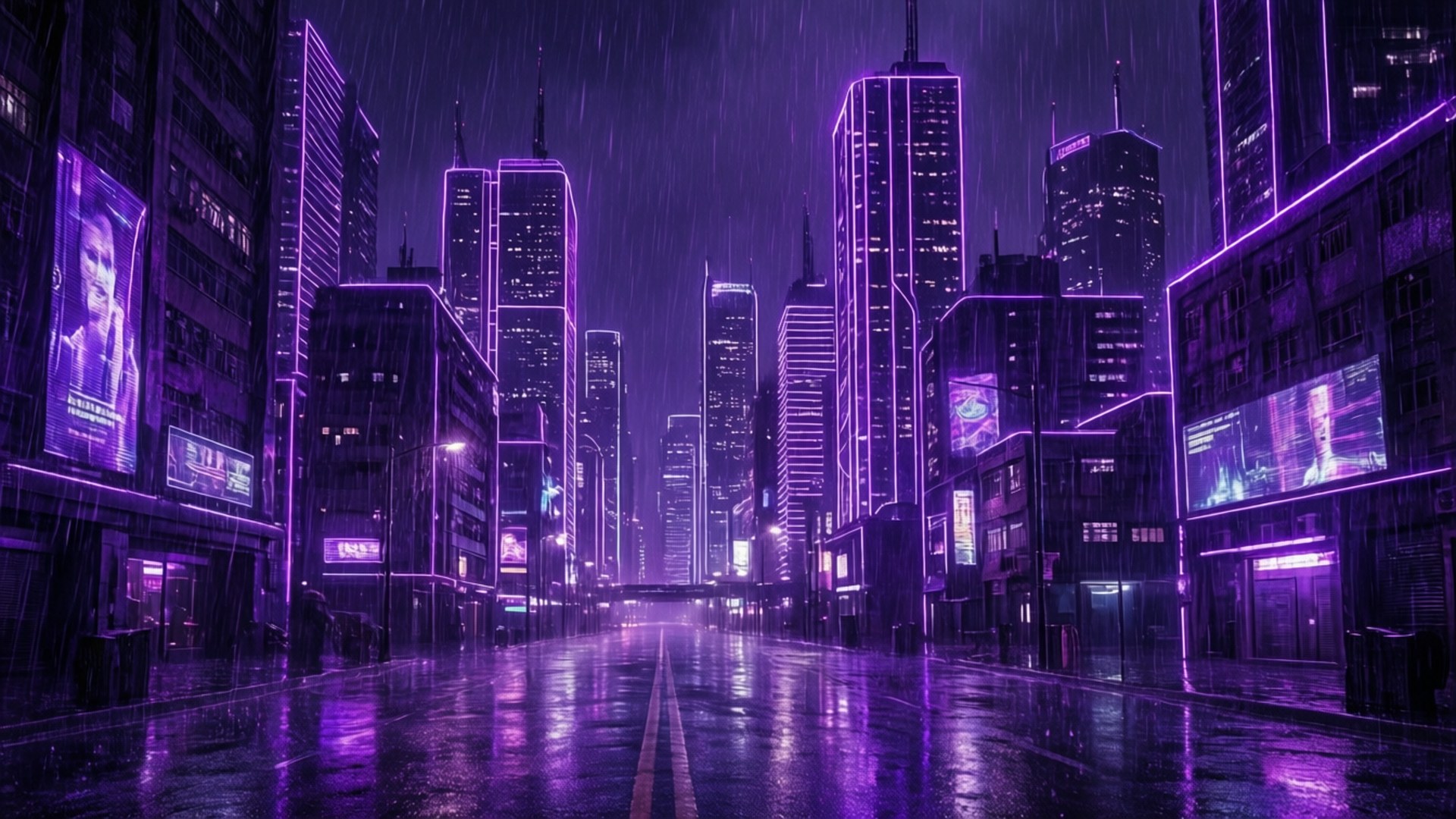 네온 보라색 대도시 배경화면