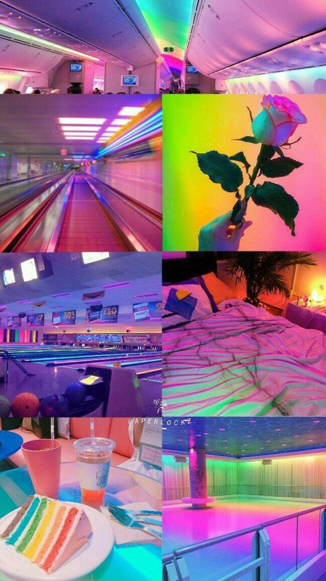 네온 핑크 플레이스 감성 콜라주 배경화면