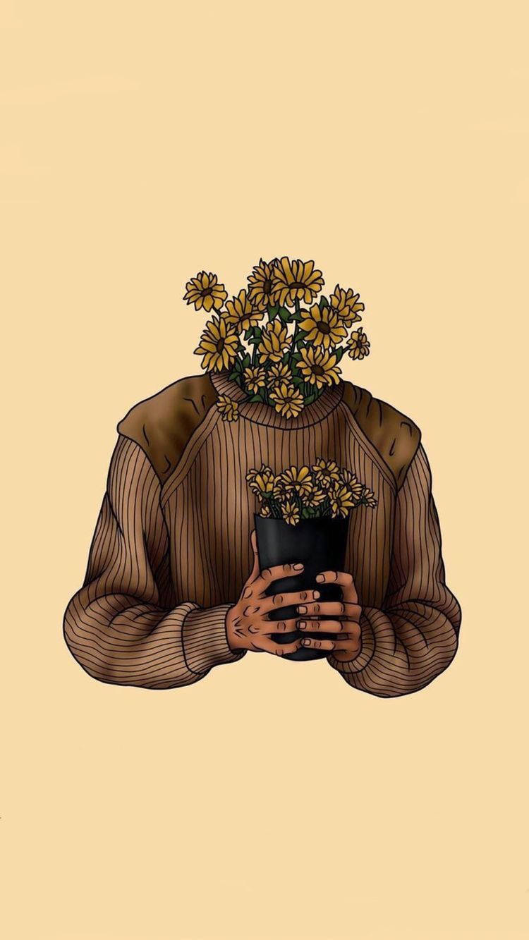 노란 꽃 머리 미적 스케치 배경화면