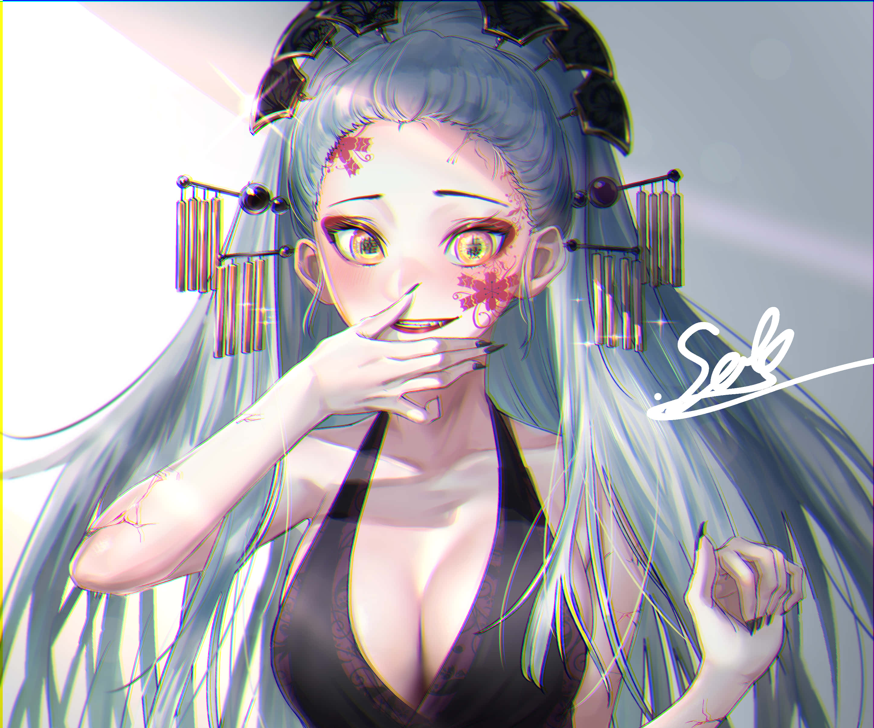다키 귀멸의 칼날 연한 파란 머리 배경화면