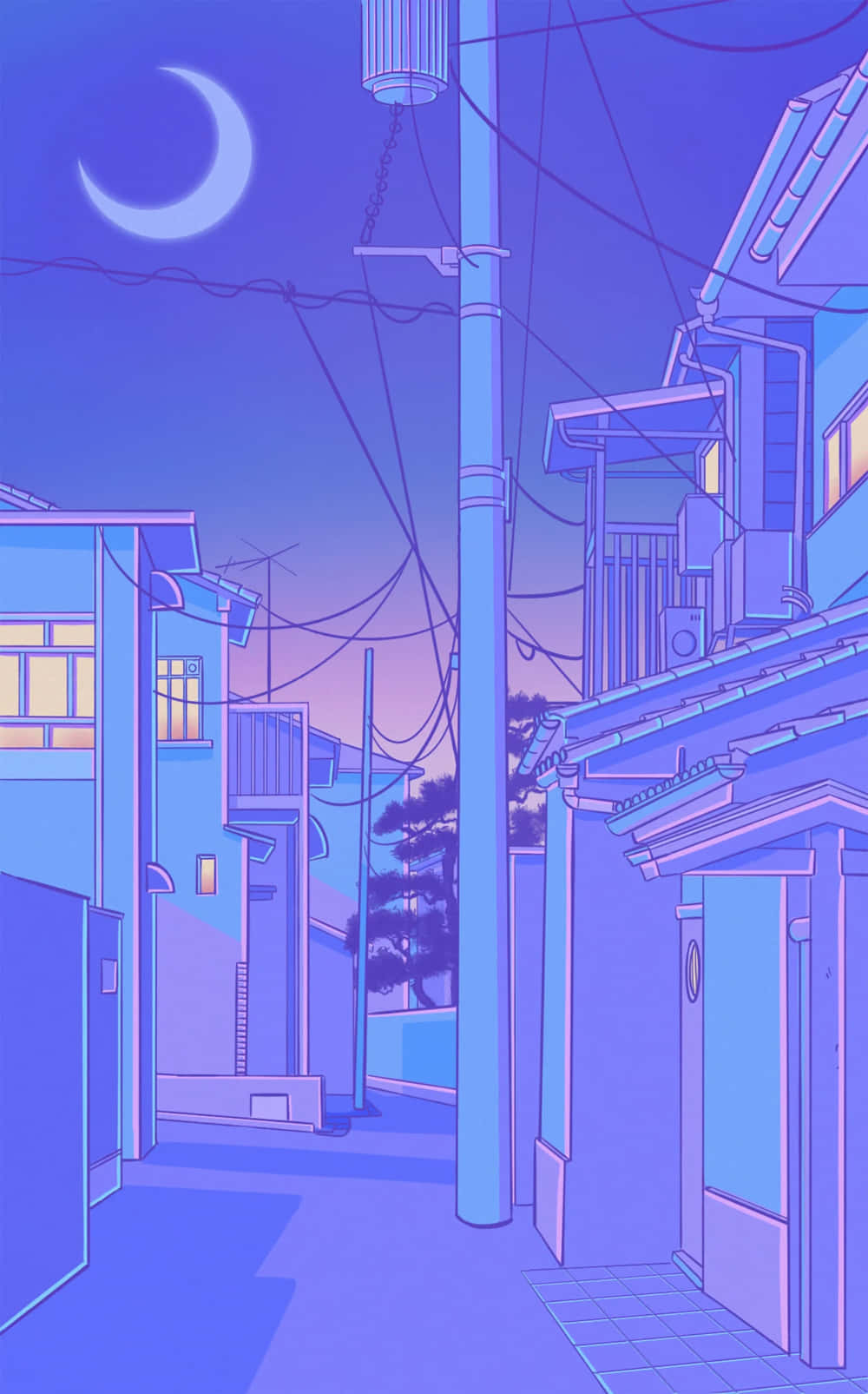 도쿄 애니메이션 보라색 마을 밤 배경화면