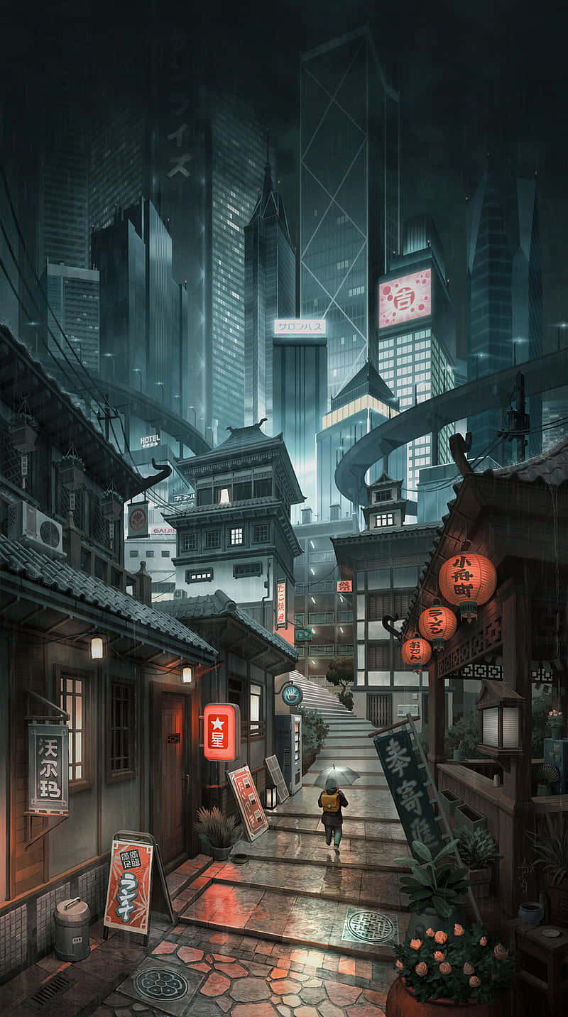 도쿄 애니메이션 속 밤의 도시 배경화면