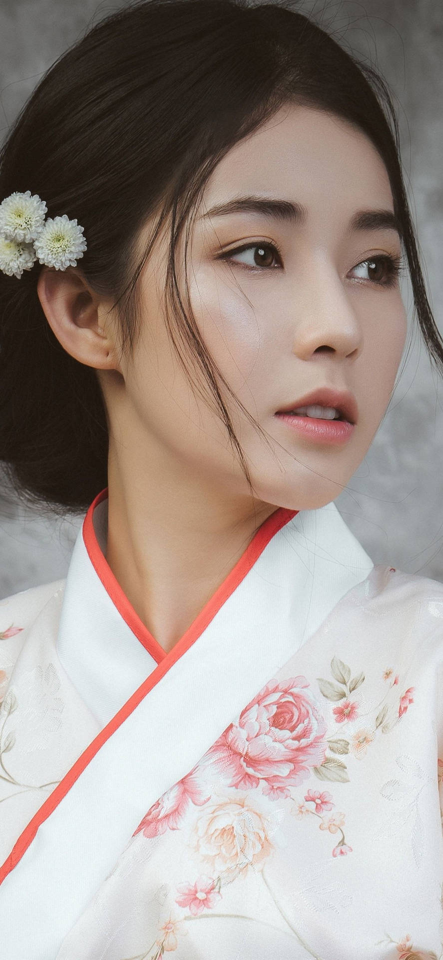 도쿄 일본 흰 기모노 소녀