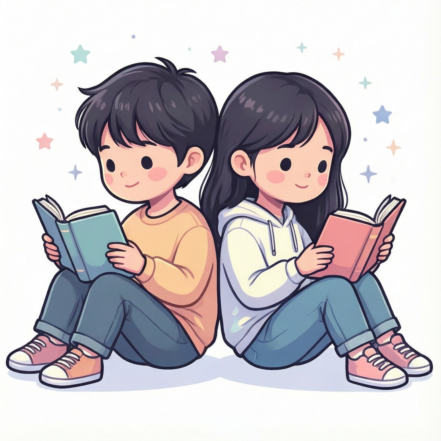 독서하는 친구들 클립아트 배경화면