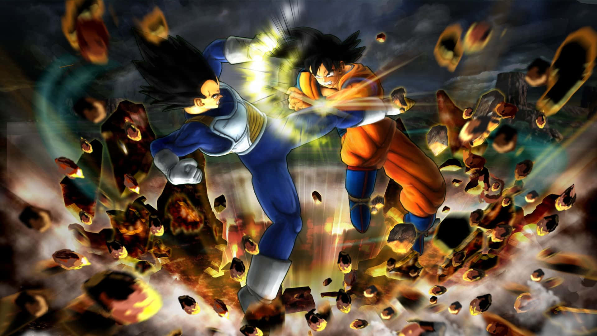 두 애니메이션 캐릭터의 장대한 대결 배경화면