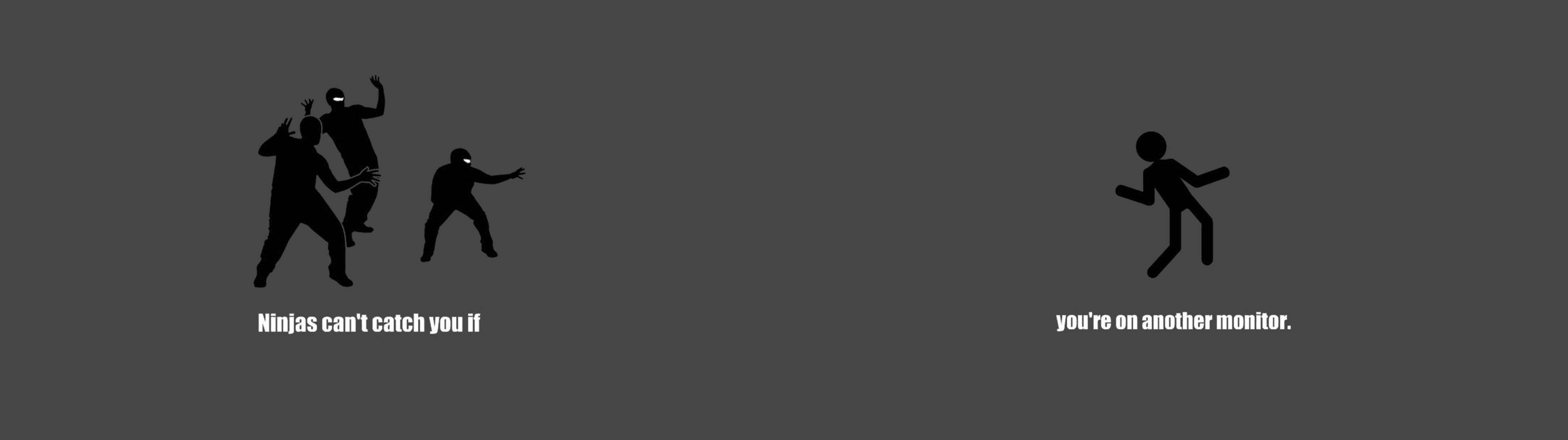 듀얼 모니터 위의 닌자 실루엣 배경화면