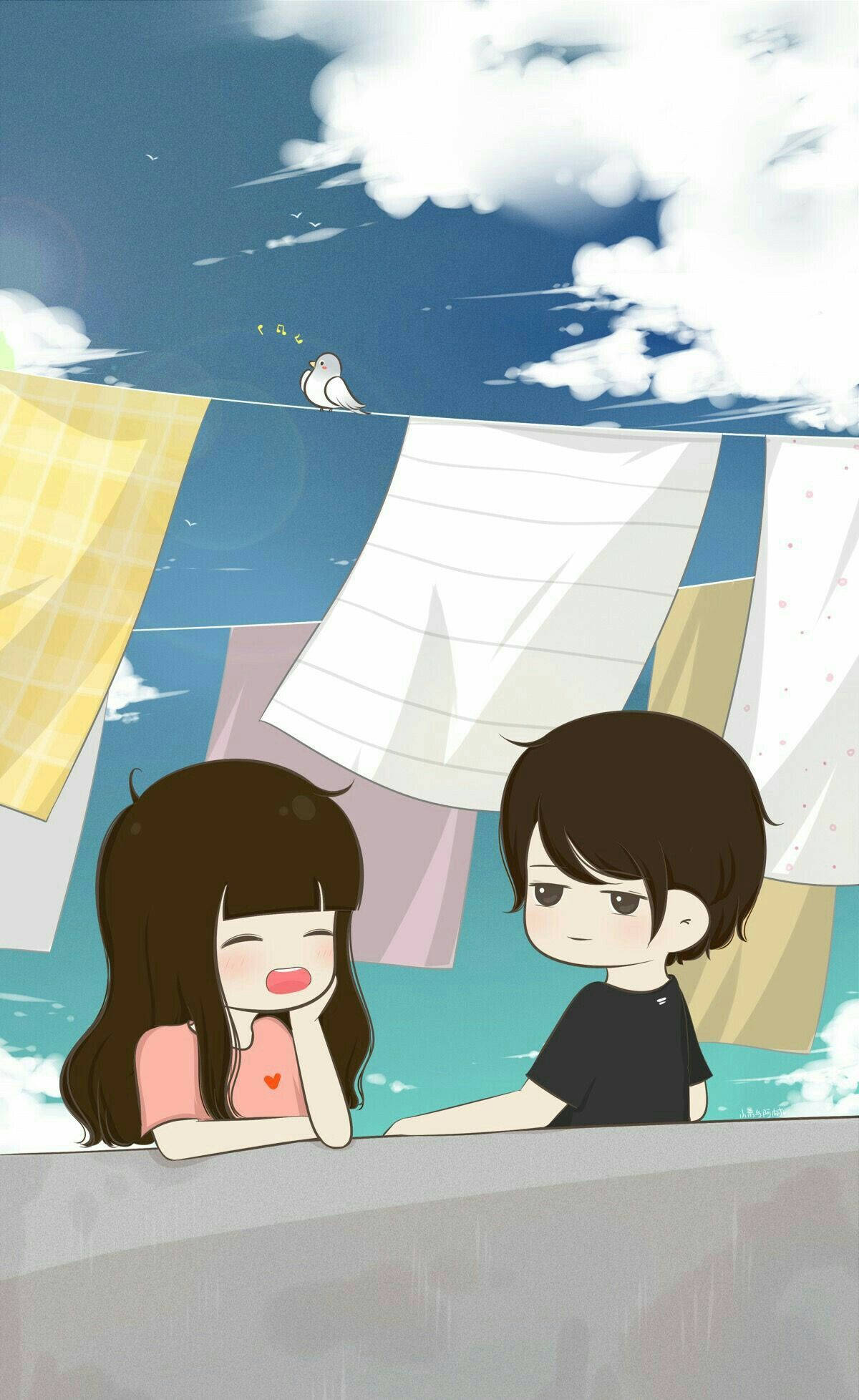 러브 카툰 빨래 배경화면