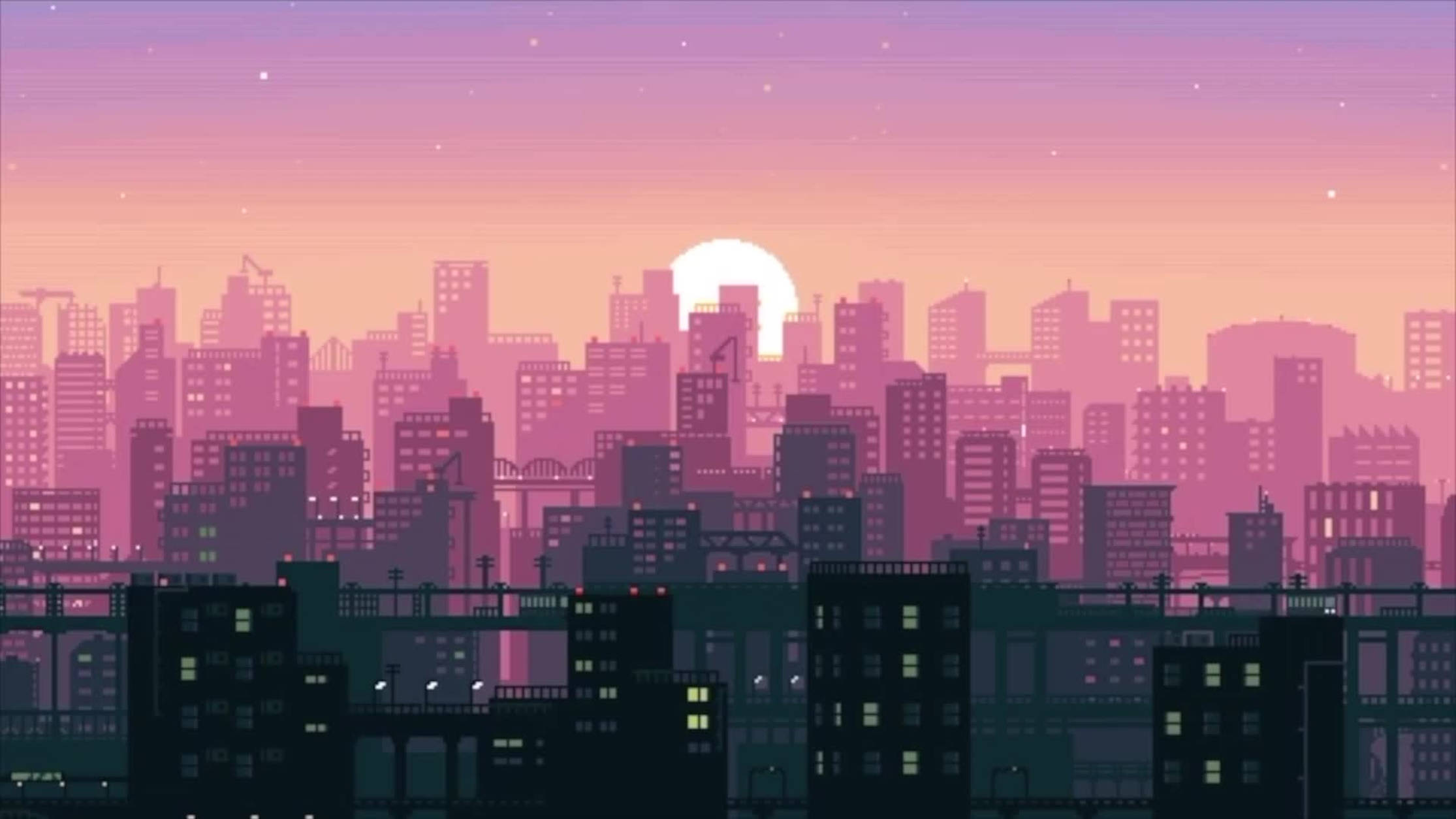 로파이 애니메이션 고층 빌딩 배경화면