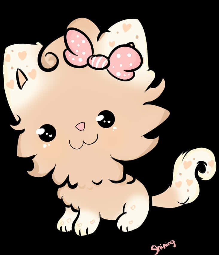 리본을 단 귀여운 카와이 고양이 배경화면