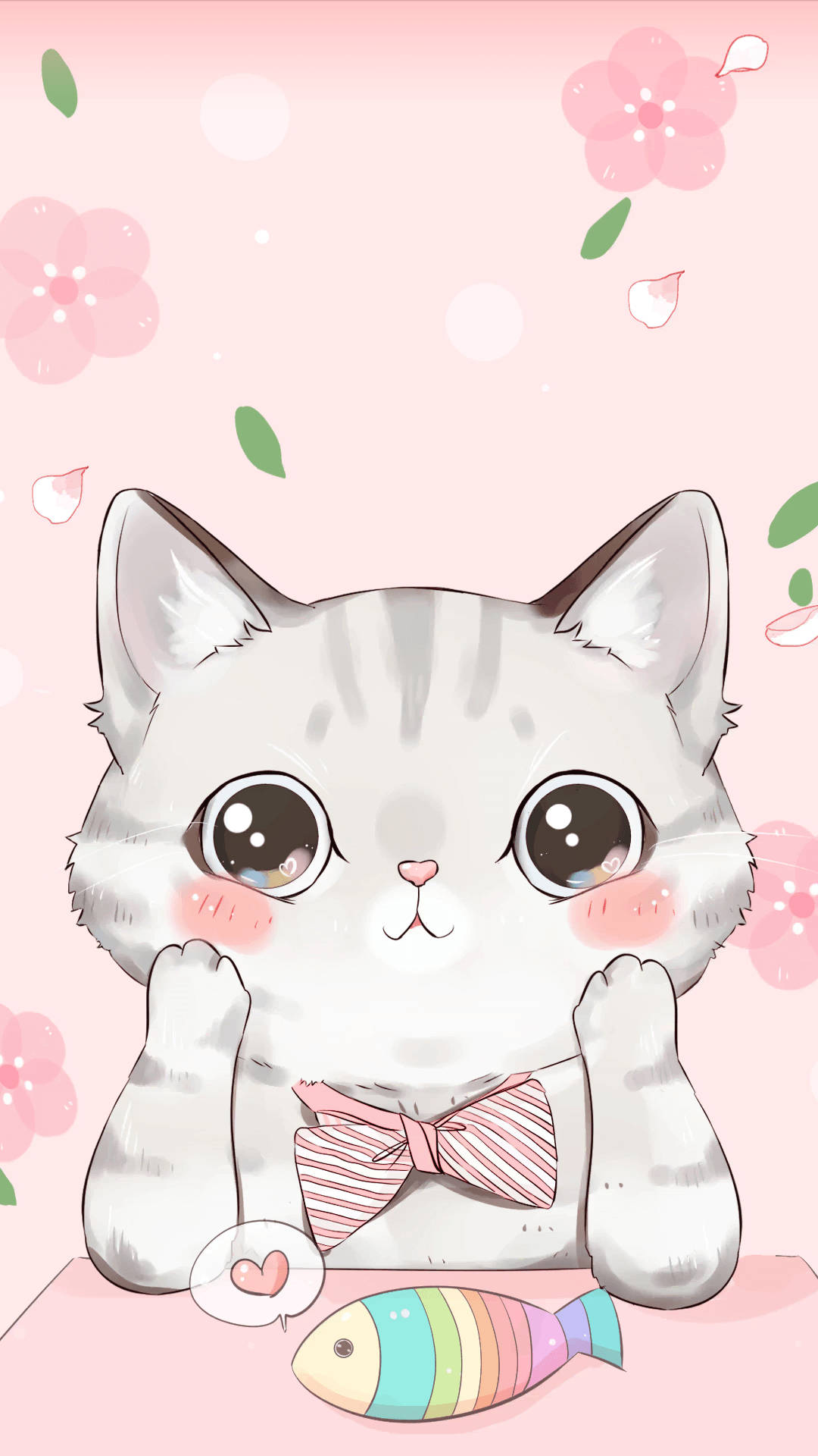 만화 고양이 무지개 물고기 배경화면