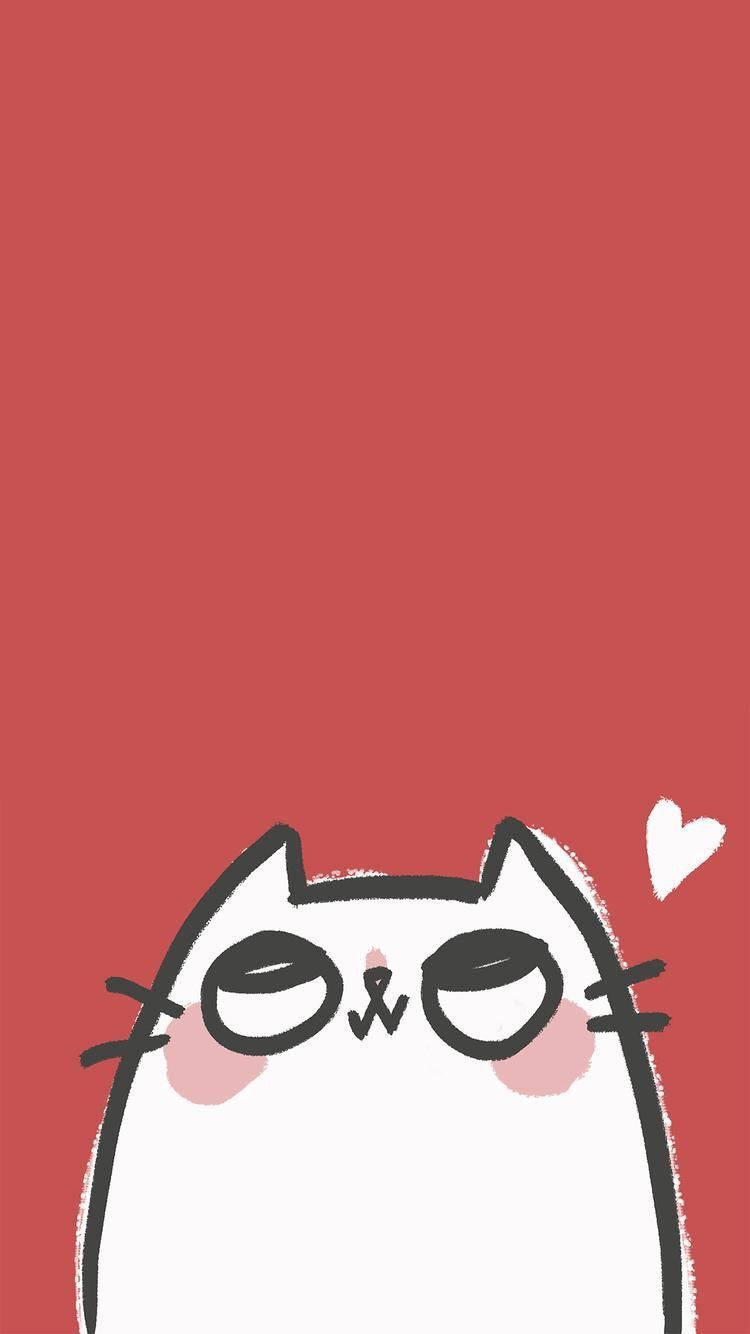 만화 고양이 파스텔 레드 감성 배경화면