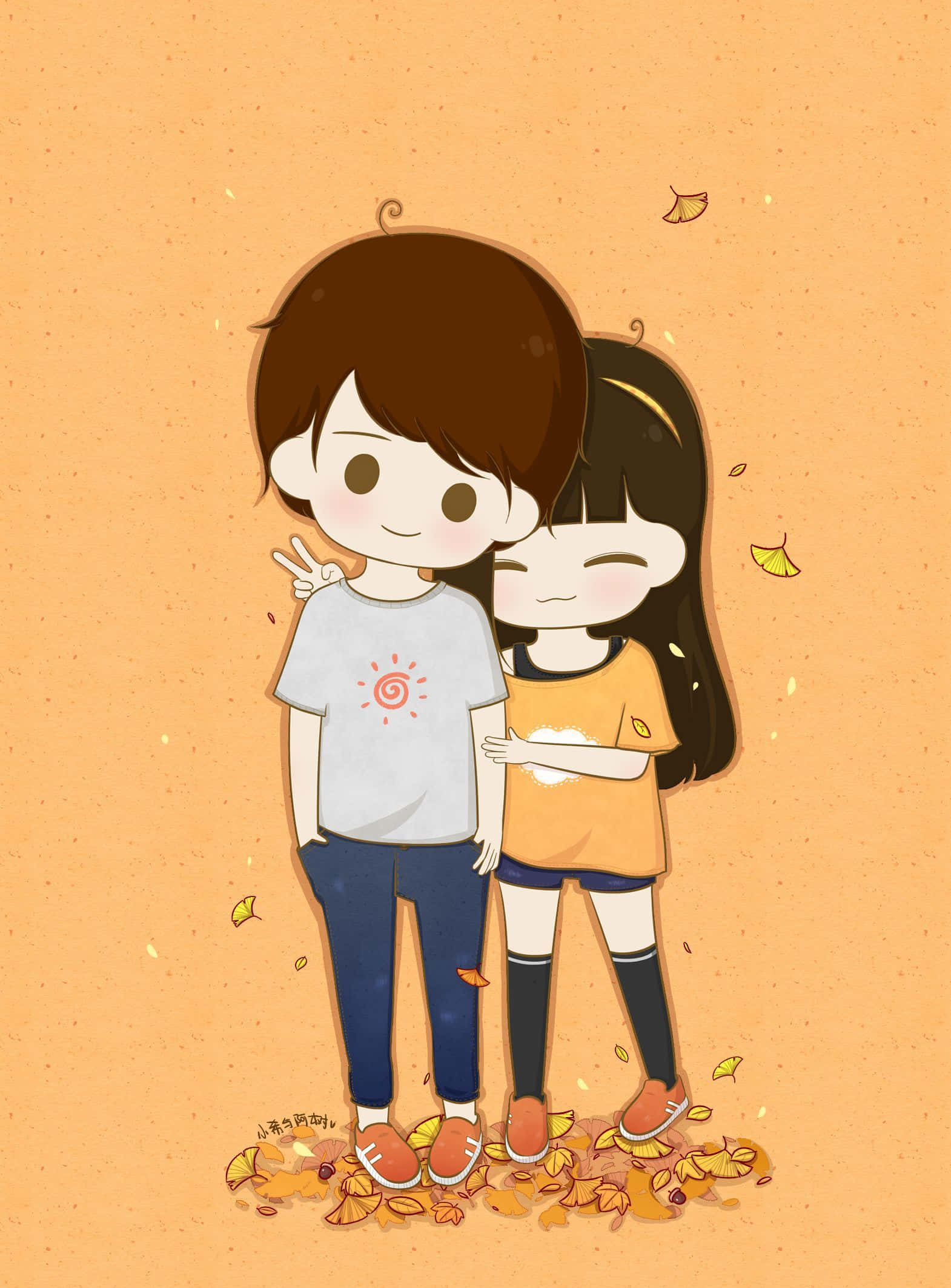 만화 연인 귀여운 커플 사진 배경화면