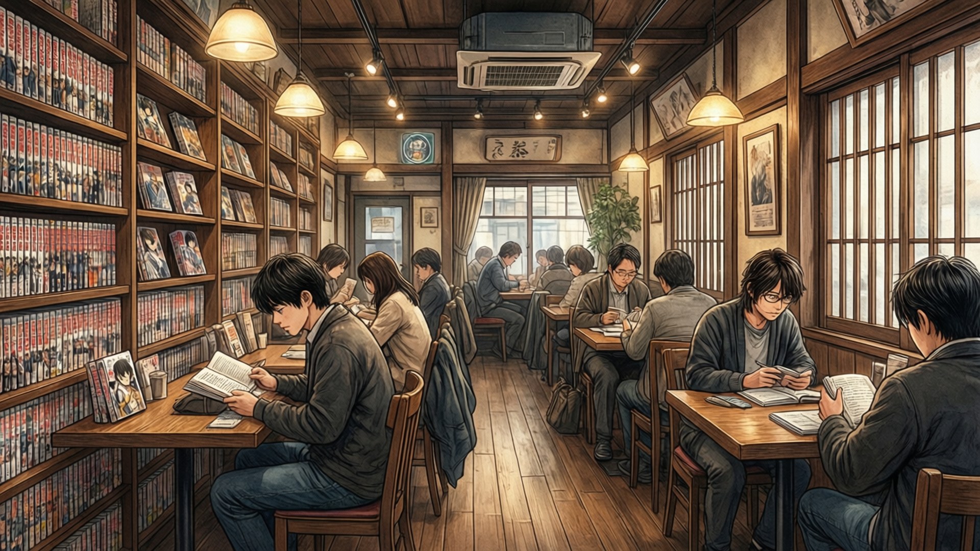 만화 카페 내부 배경화면