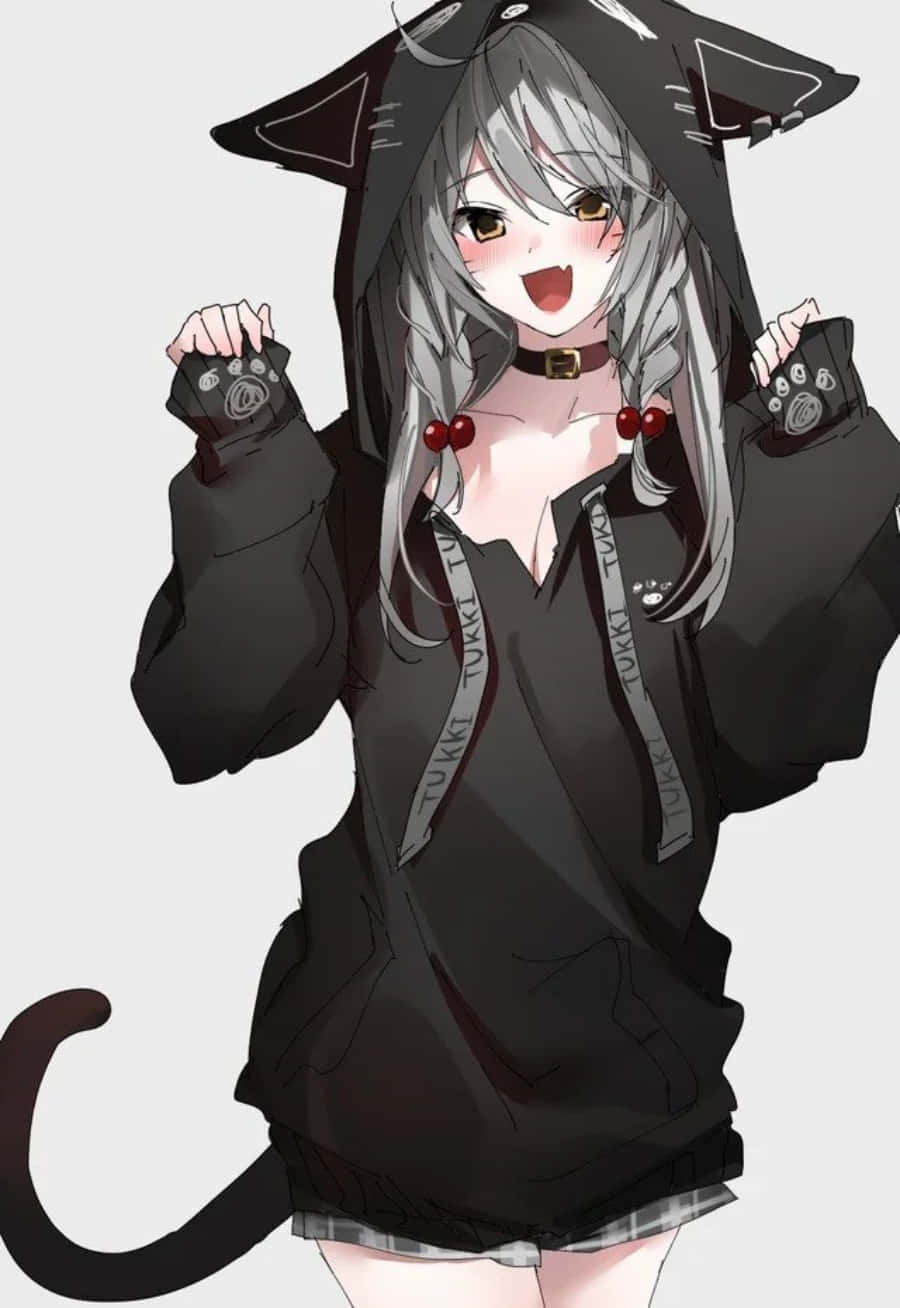 멋지고 스타일리시한 후드티를 입은 애니메이션 소녀 배경화면