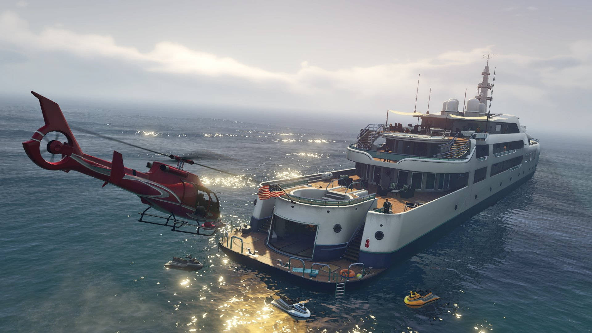 멋진 GTA V 요트와 헬리콥터 배경화면