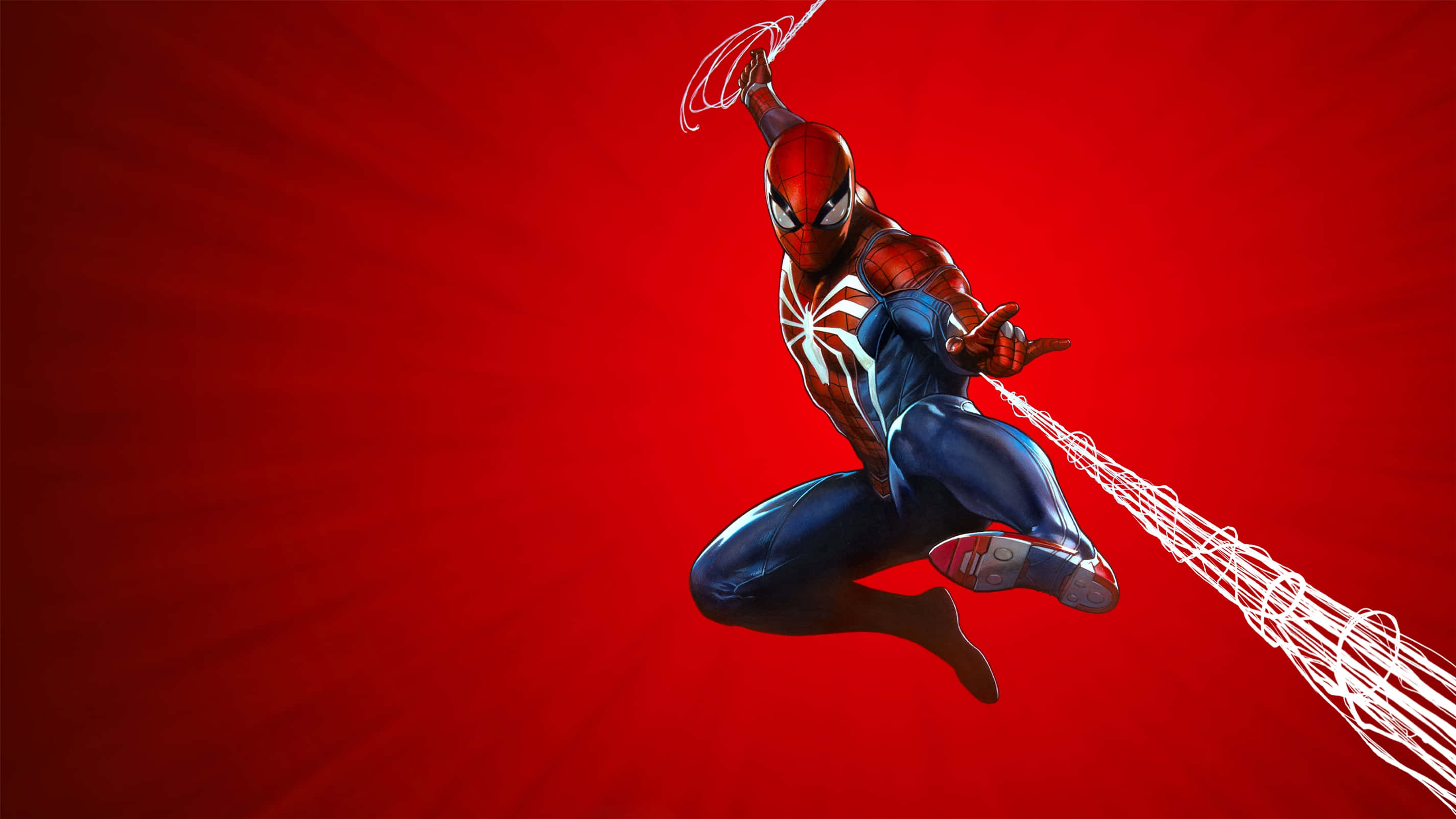 멋진 PS4 게임 캐릭터 스파이더맨의 유명한 점프 포즈 배경화면