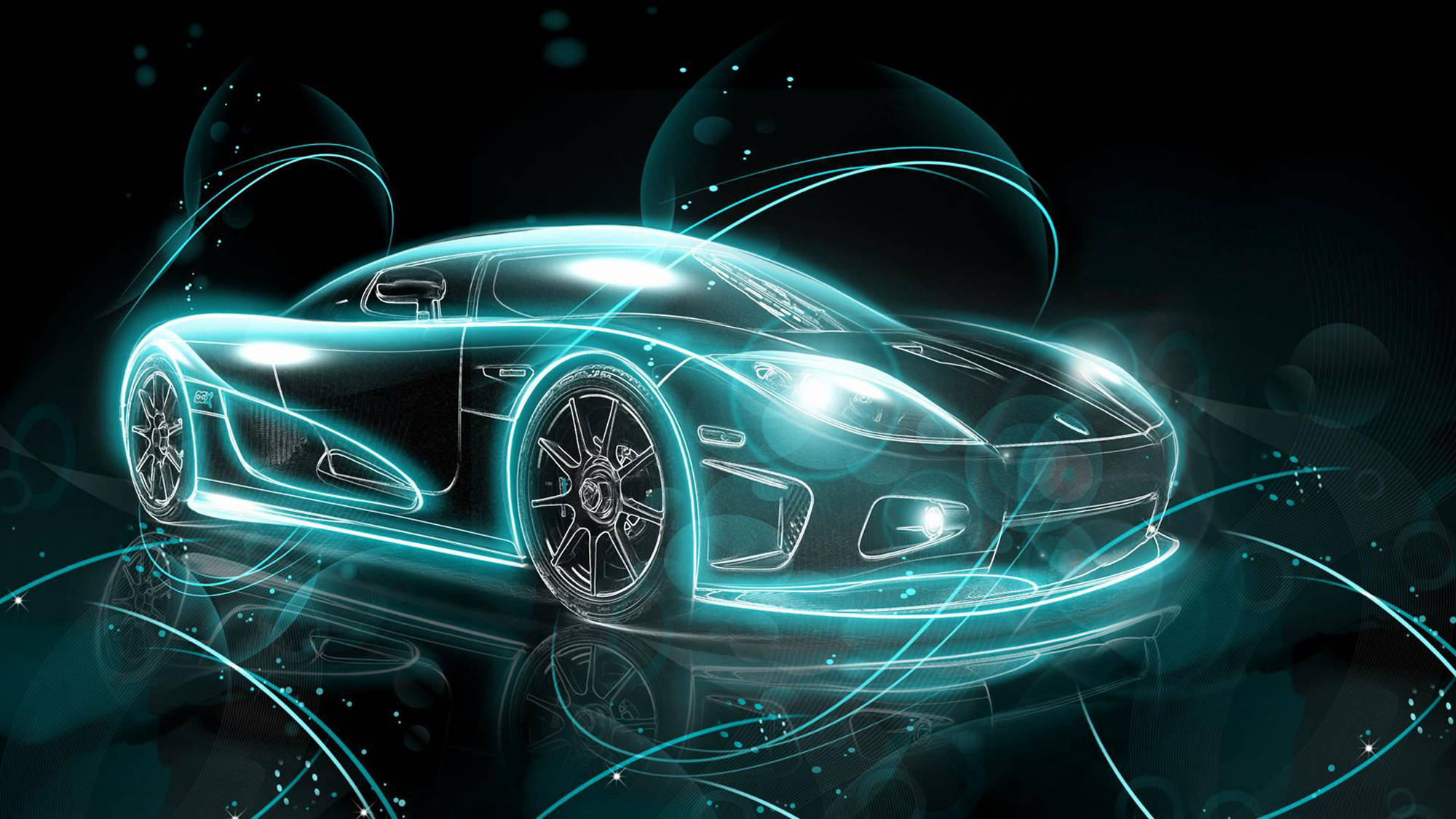 멋진 자동차 네온 블루 배경화면