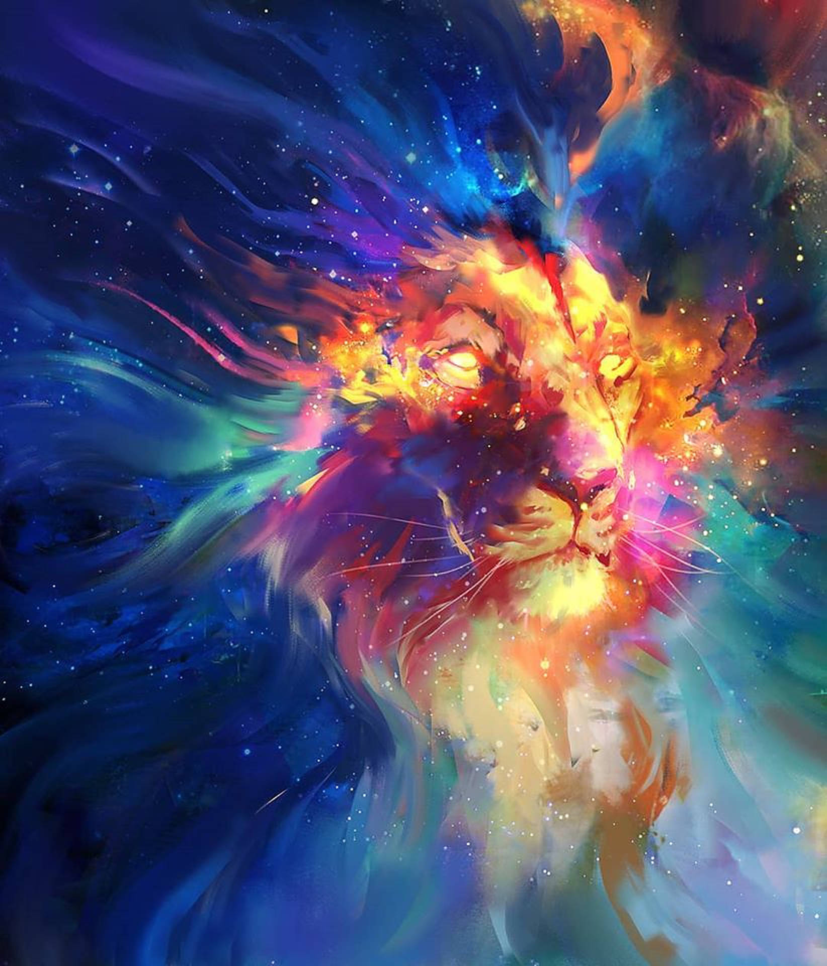 무지개 은하 사자 그림 배경화면