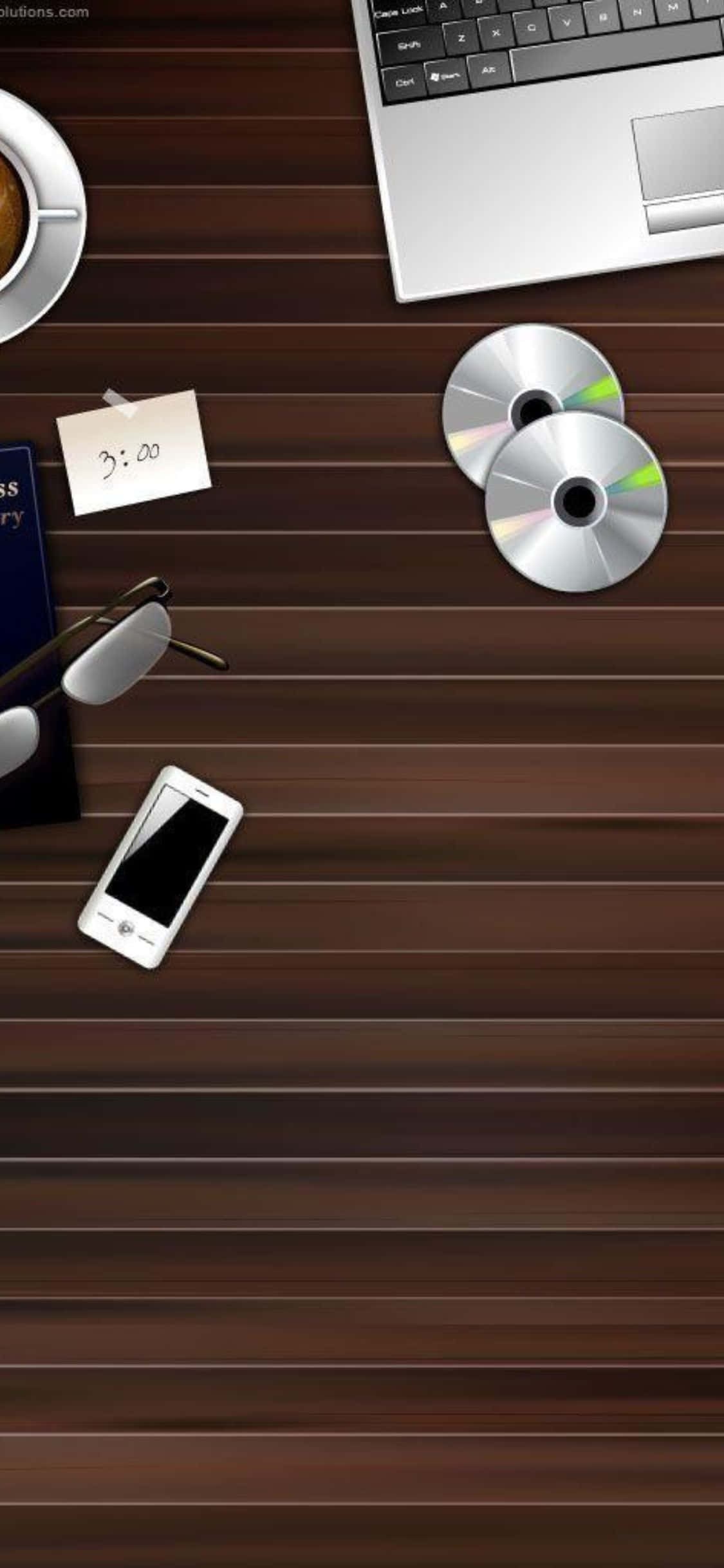 밝은 나무 책상 위의 iPhone XS 배경화면