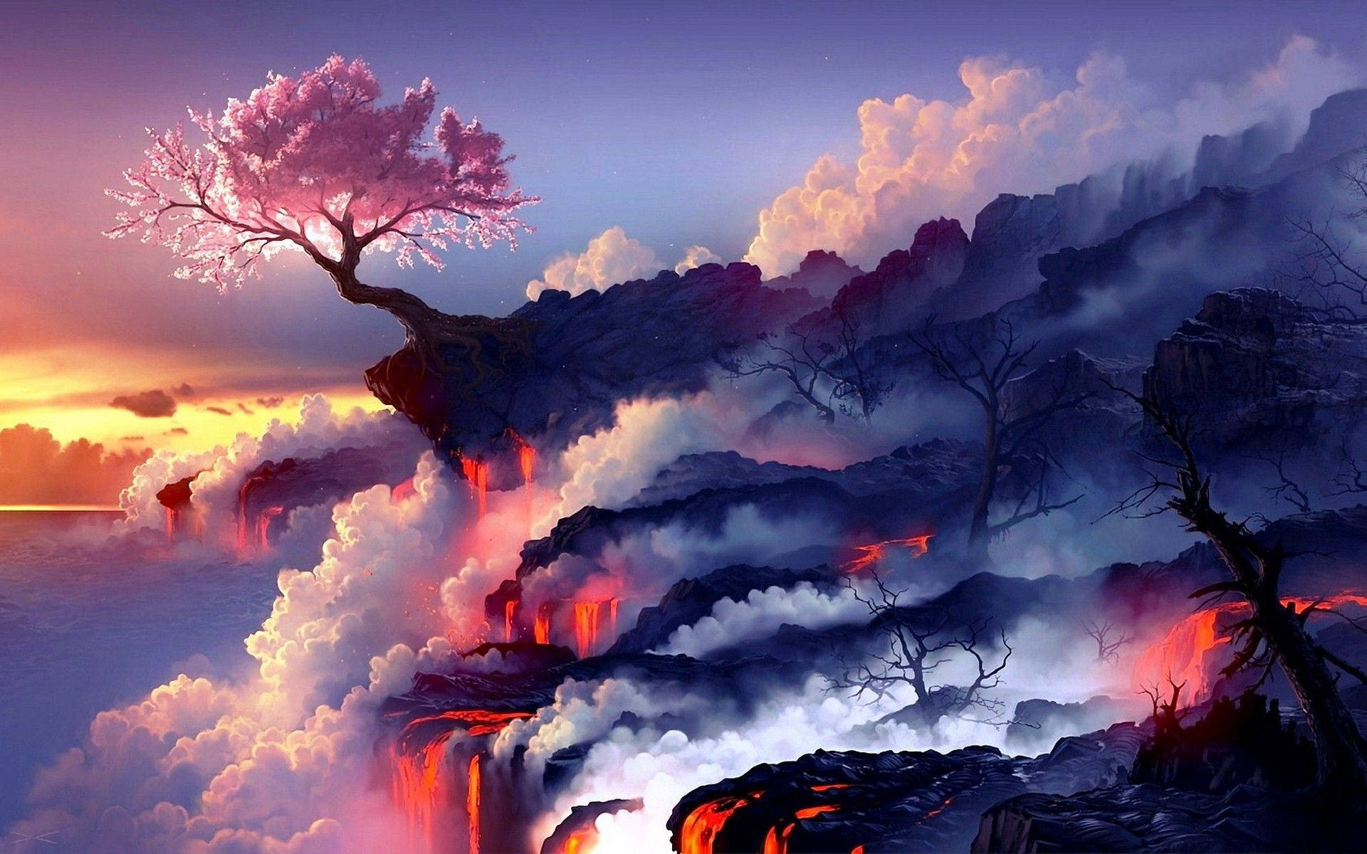 벚꽃 애니메이션 아트 배경화면