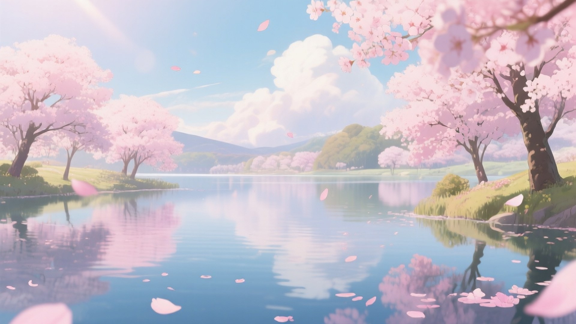 벚꽃 호수 배경화면