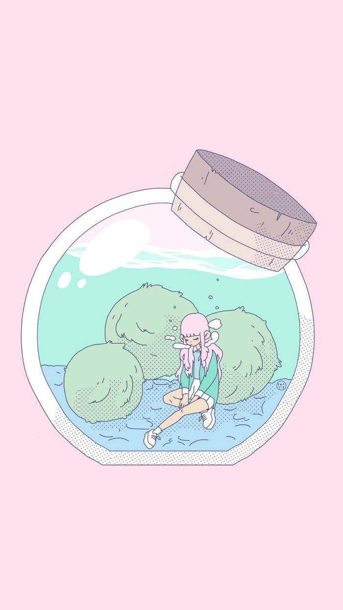 병 속 소녀 감성 스케치 배경화면
