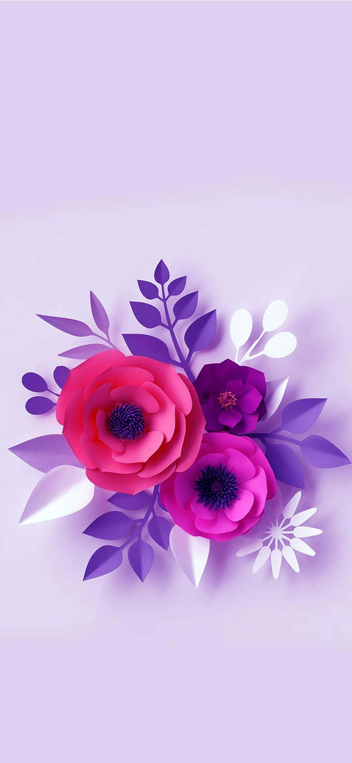 보라색 배경 위의 종이꽃 배경화면