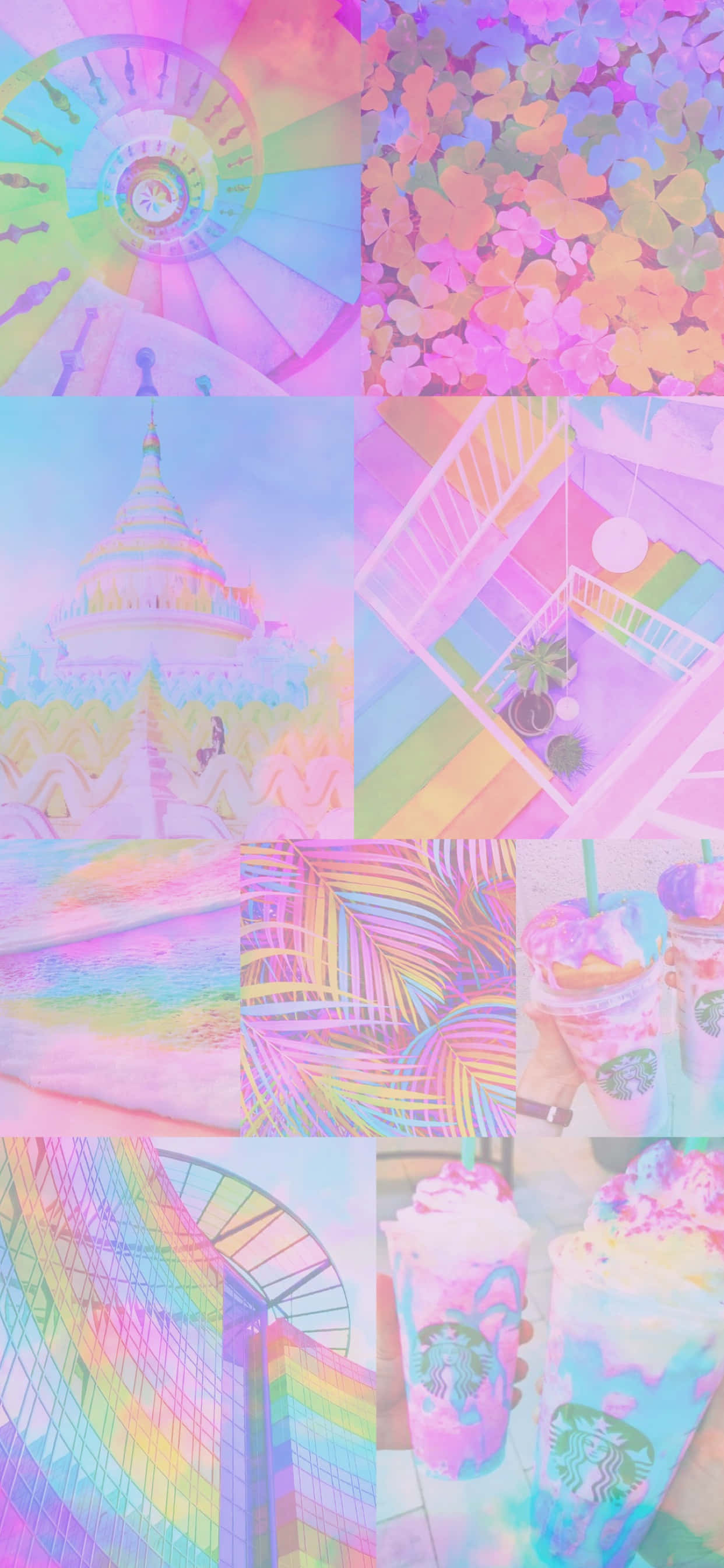 분홍색, 노란색, 파란색의 생생한 색상 스펙트럼 배경화면