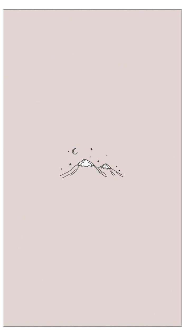 분홍색 배경에 산과 구름이 그려진 작은 그림 배경화면