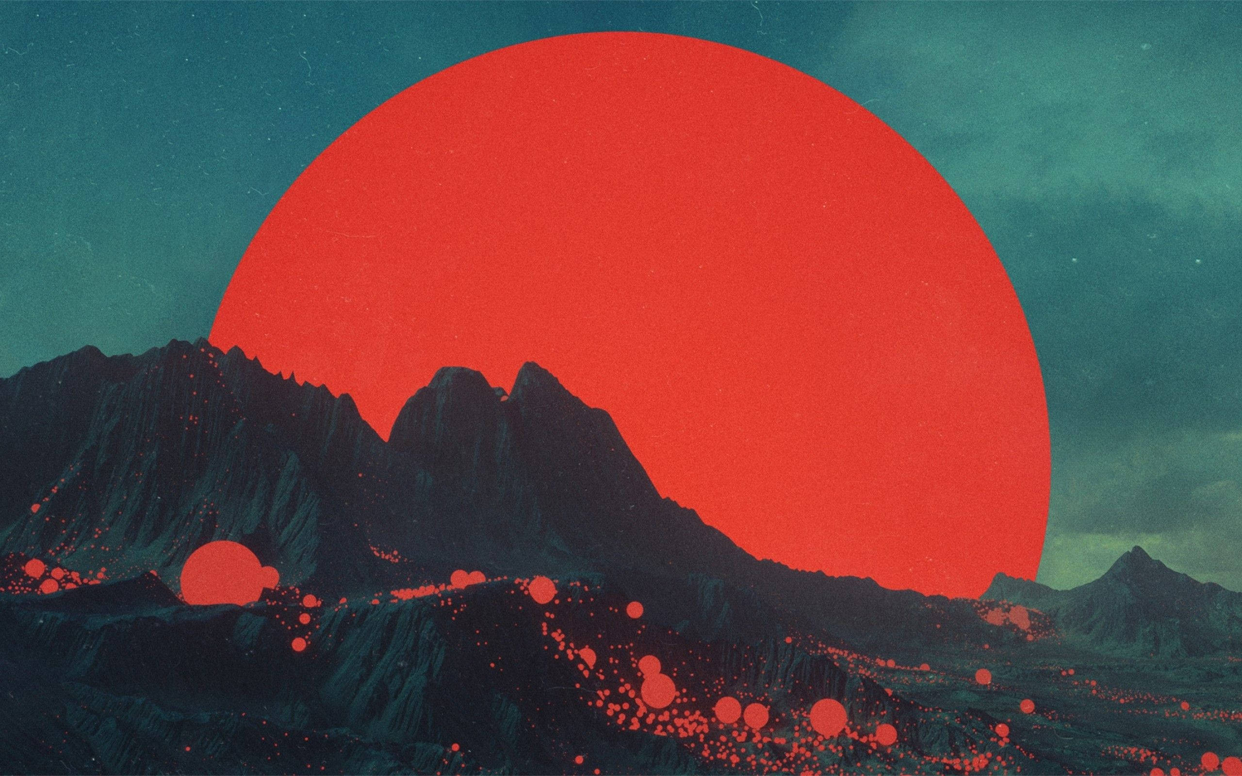 붉은 산과 달 배경화면