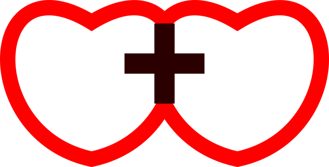 빨간 하트 모양과 플러스 기호 배경화면