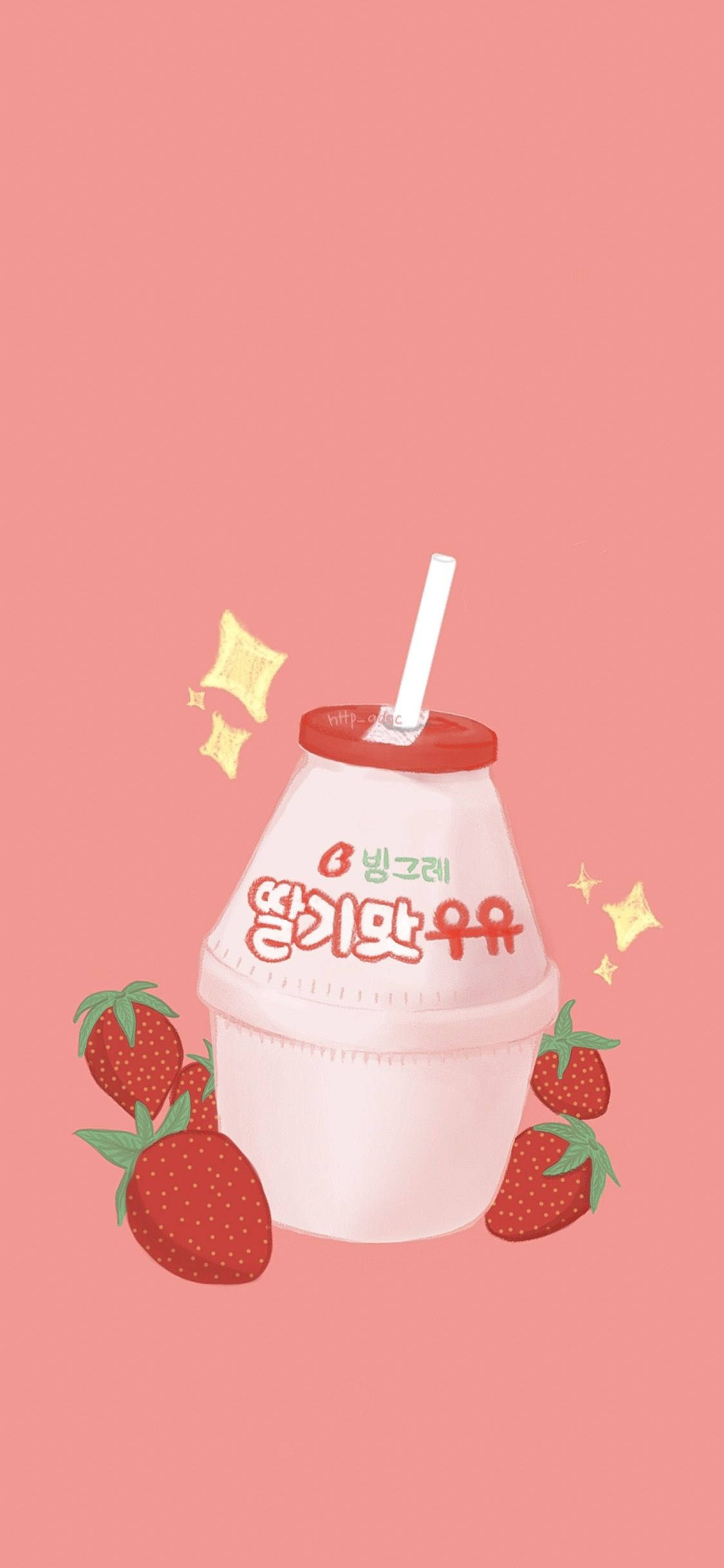 빨대가 꽂힌 딸기 아이스크림 배경화면