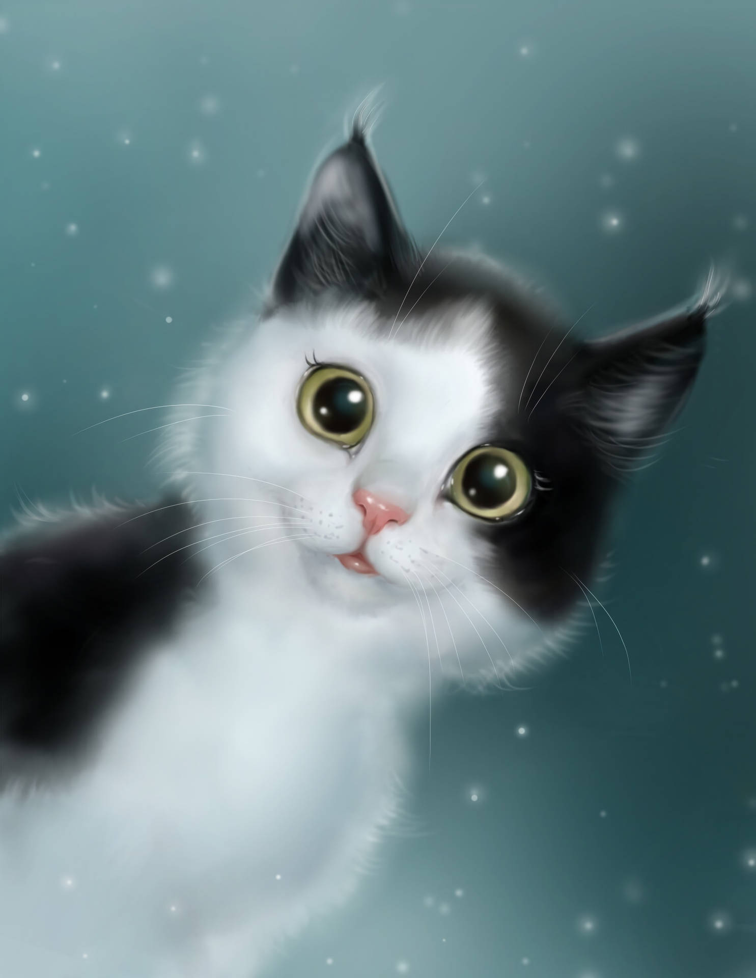 귀여운 흰 고양이 배경화면의 부드럽고 역동적인 그림