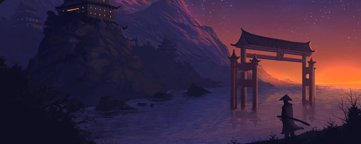 사무라이 실루엣 1200x480 배경화면