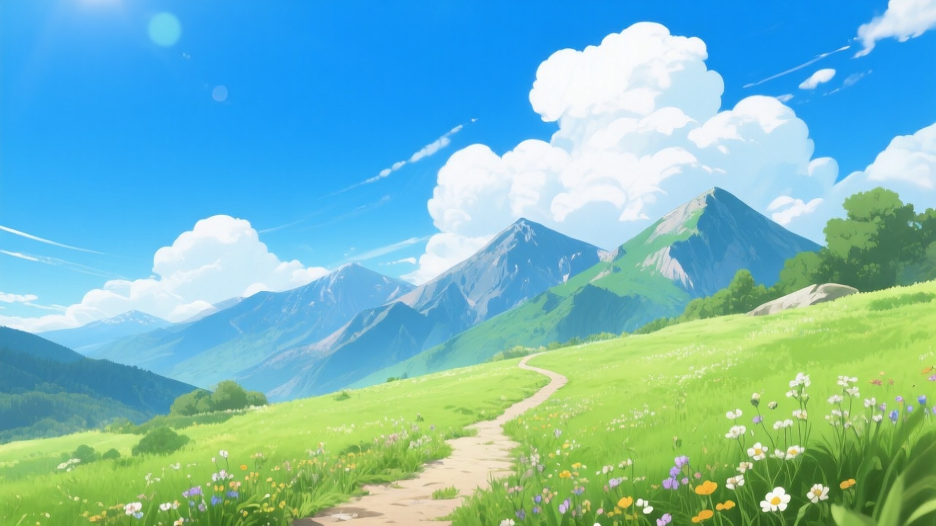 산악 초원 길 배경화면