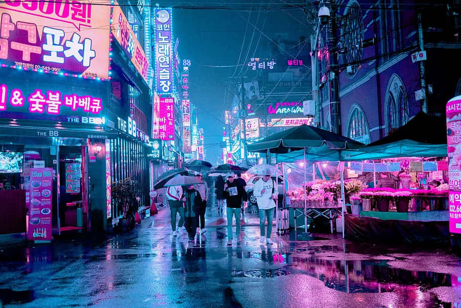서울 네온 핑크 시티 배경화면