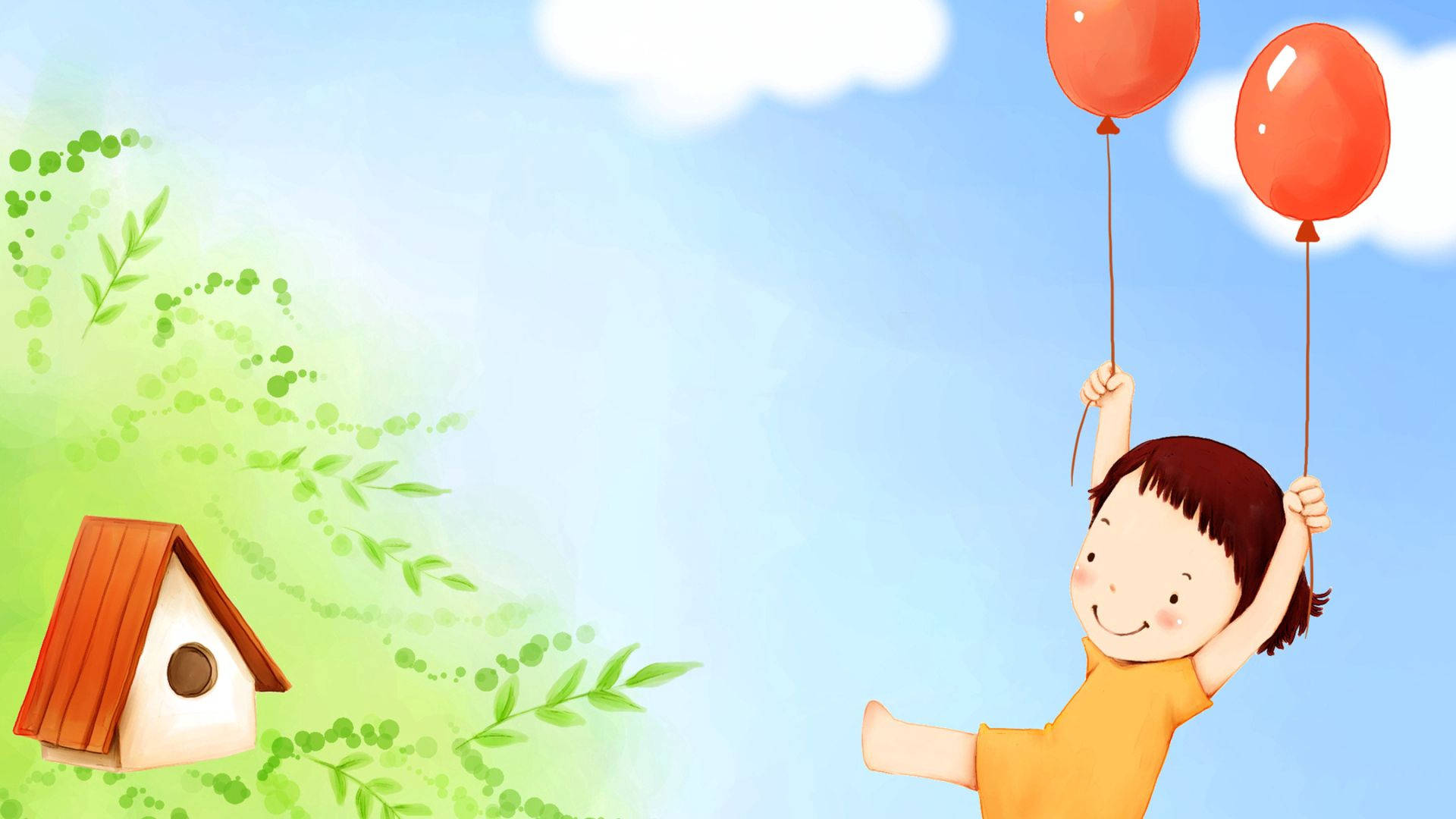 아기 새집과 여러 색깔 공의 기발한 그림 배경화면