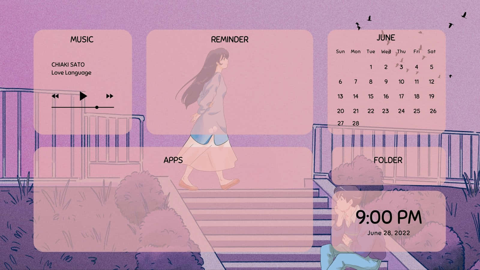 아름다운 핑크 애니메이션 감성 배경화면