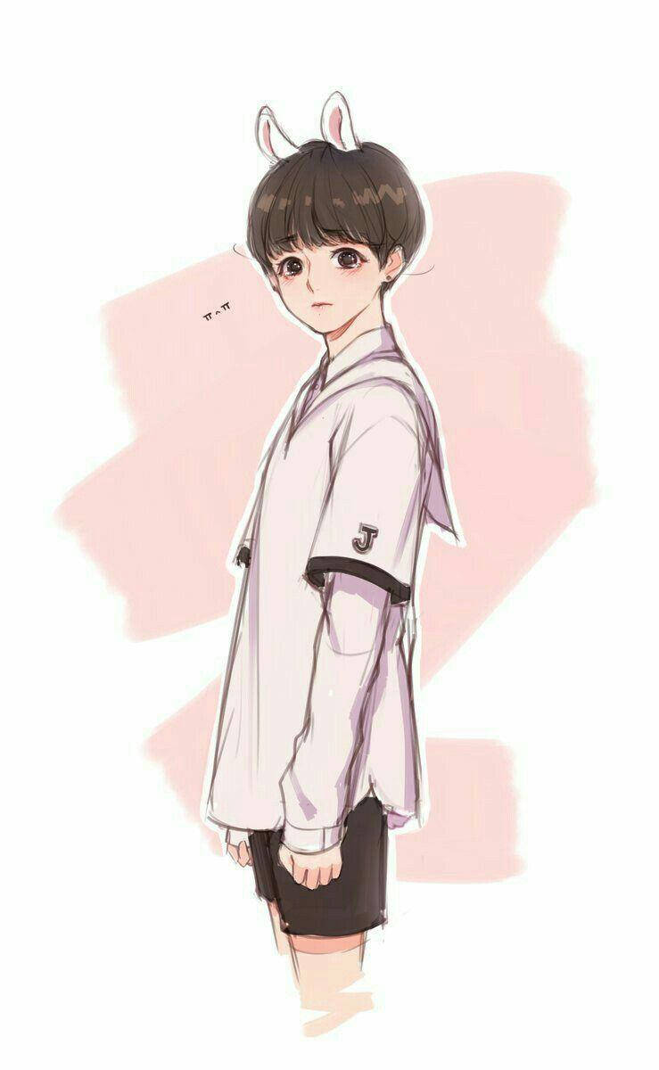 아이돌 정국 애니메이션 핑크 감성 폰 배경화면