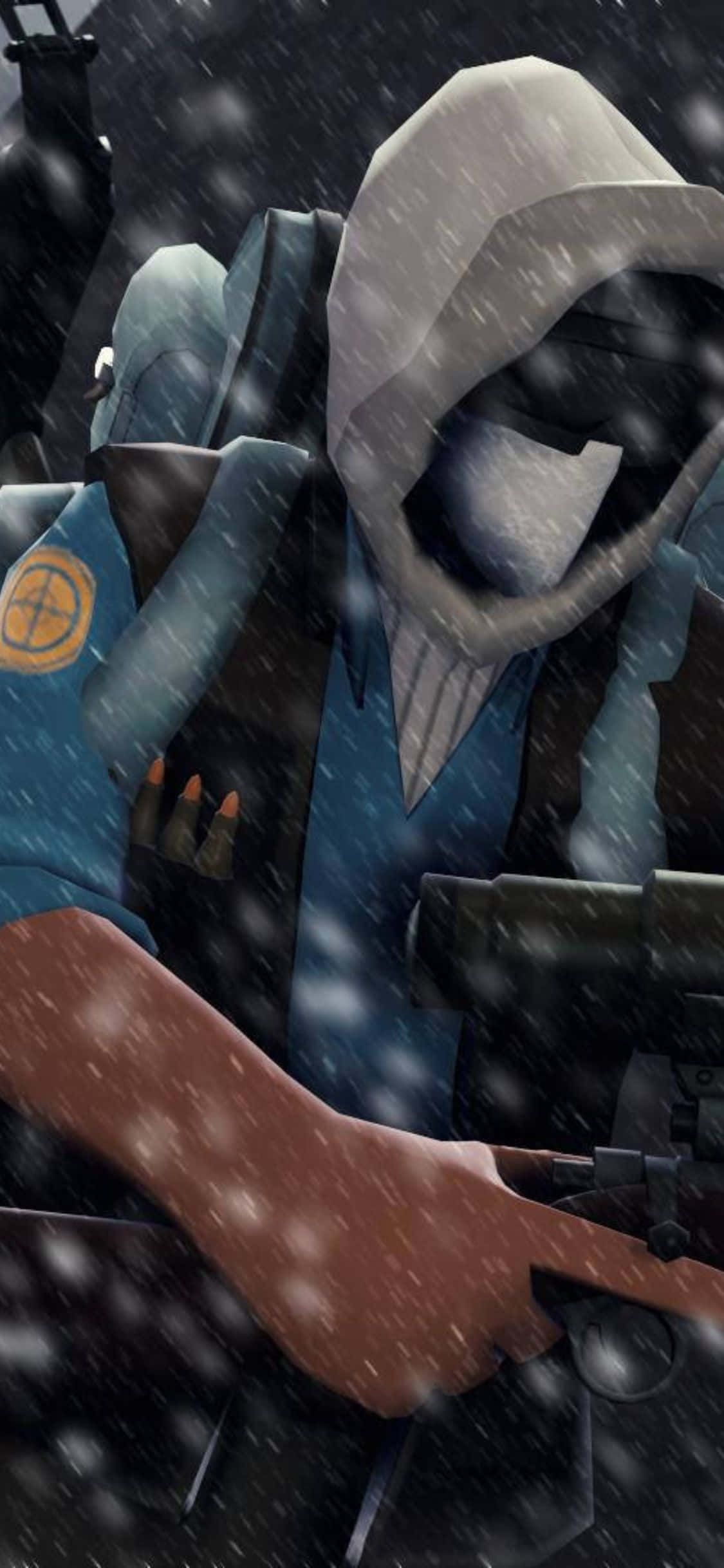 아이폰 Xs TF2 배경 눈 속 후드 스나이퍼 배경화면