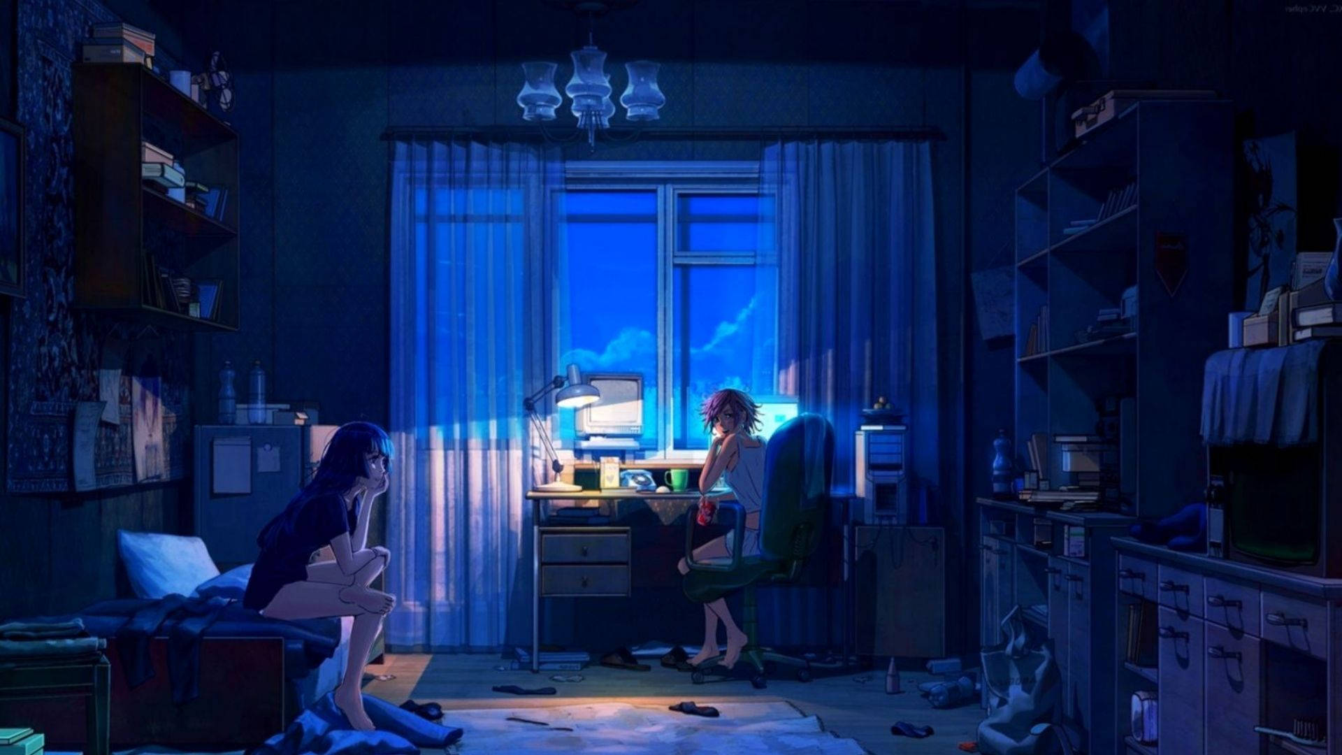 애니메이션 방 안의 커플 배경화면