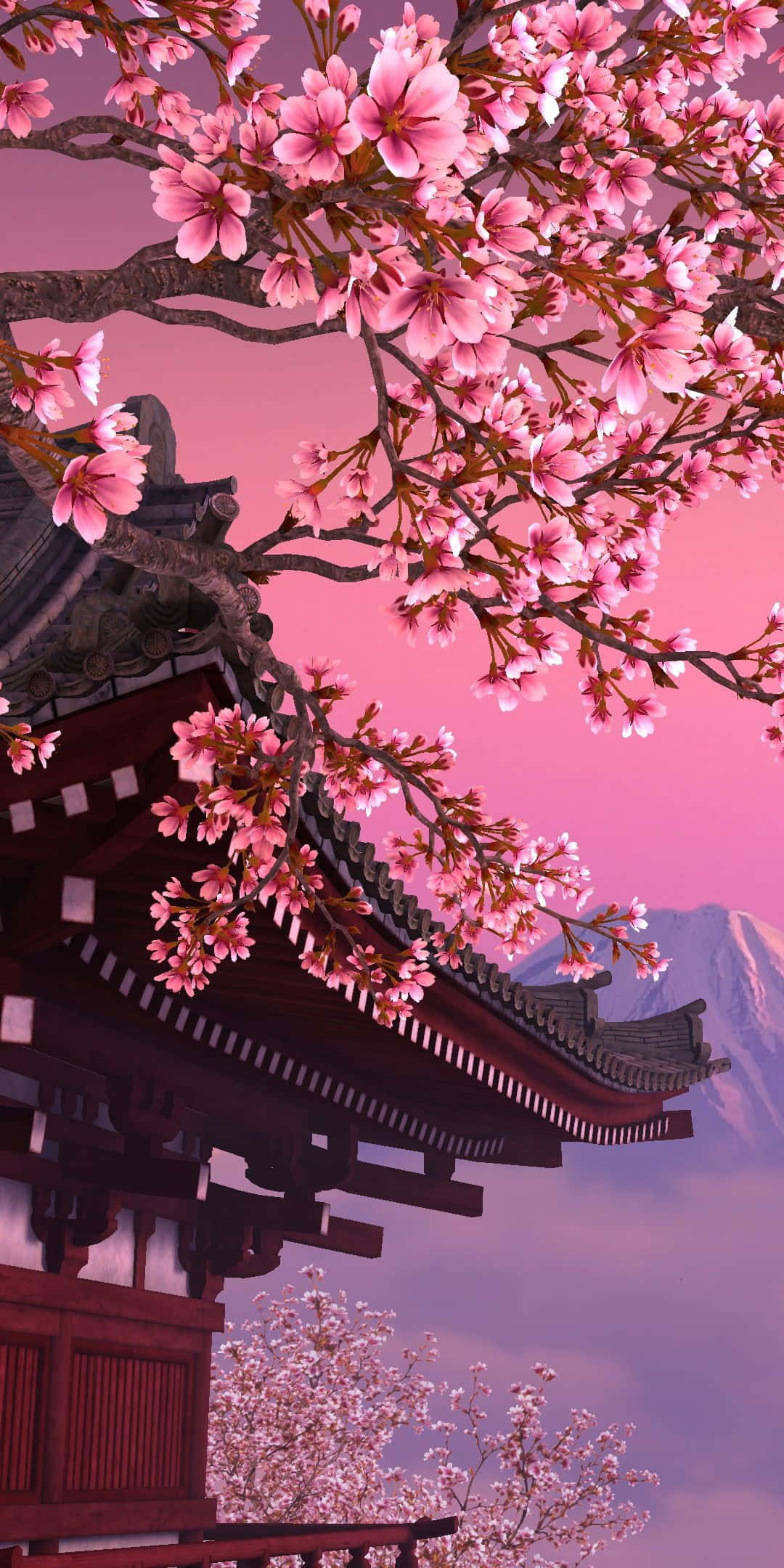 애니메이션 벚꽃 일본 사원 배경 배경화면